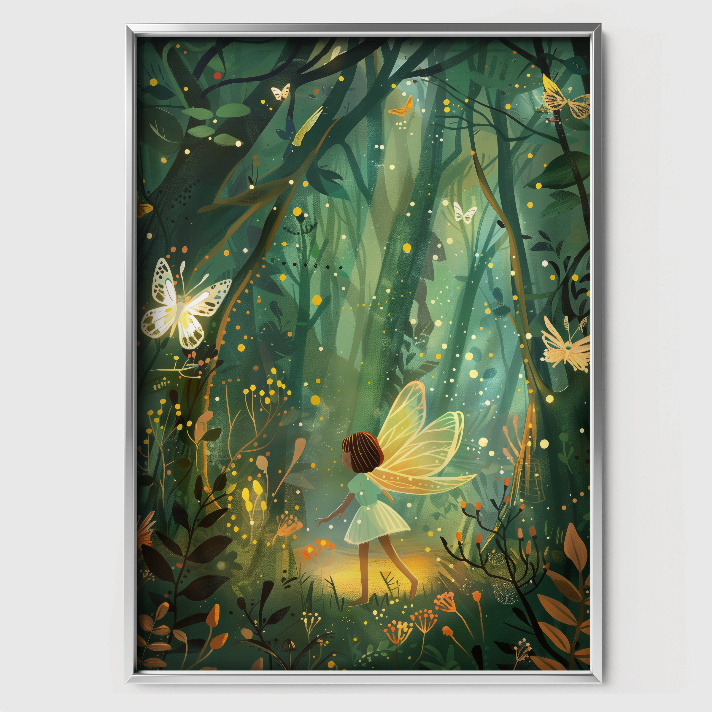 Forest Fairy Nursery Print - white framed nursery wall art print