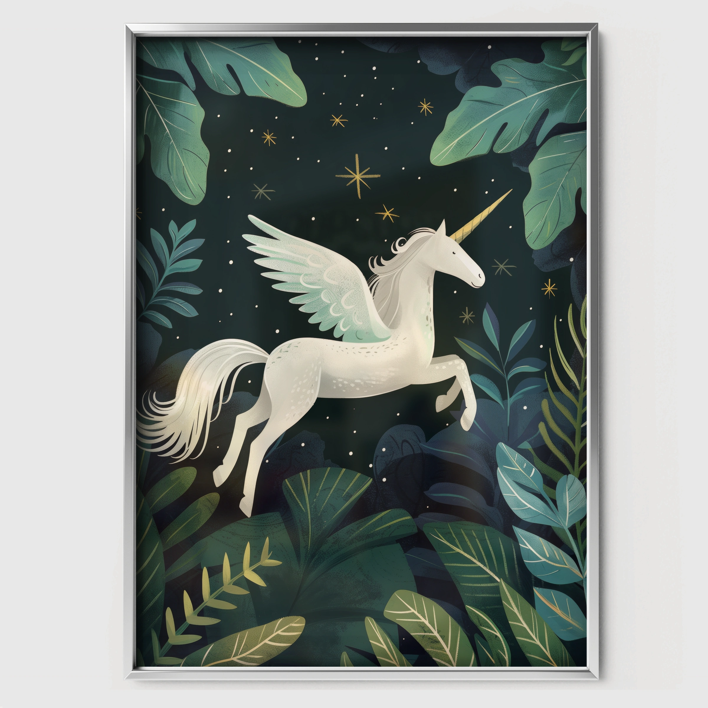 Forest Pegasus Nursery Print - white framed nursery wall art print