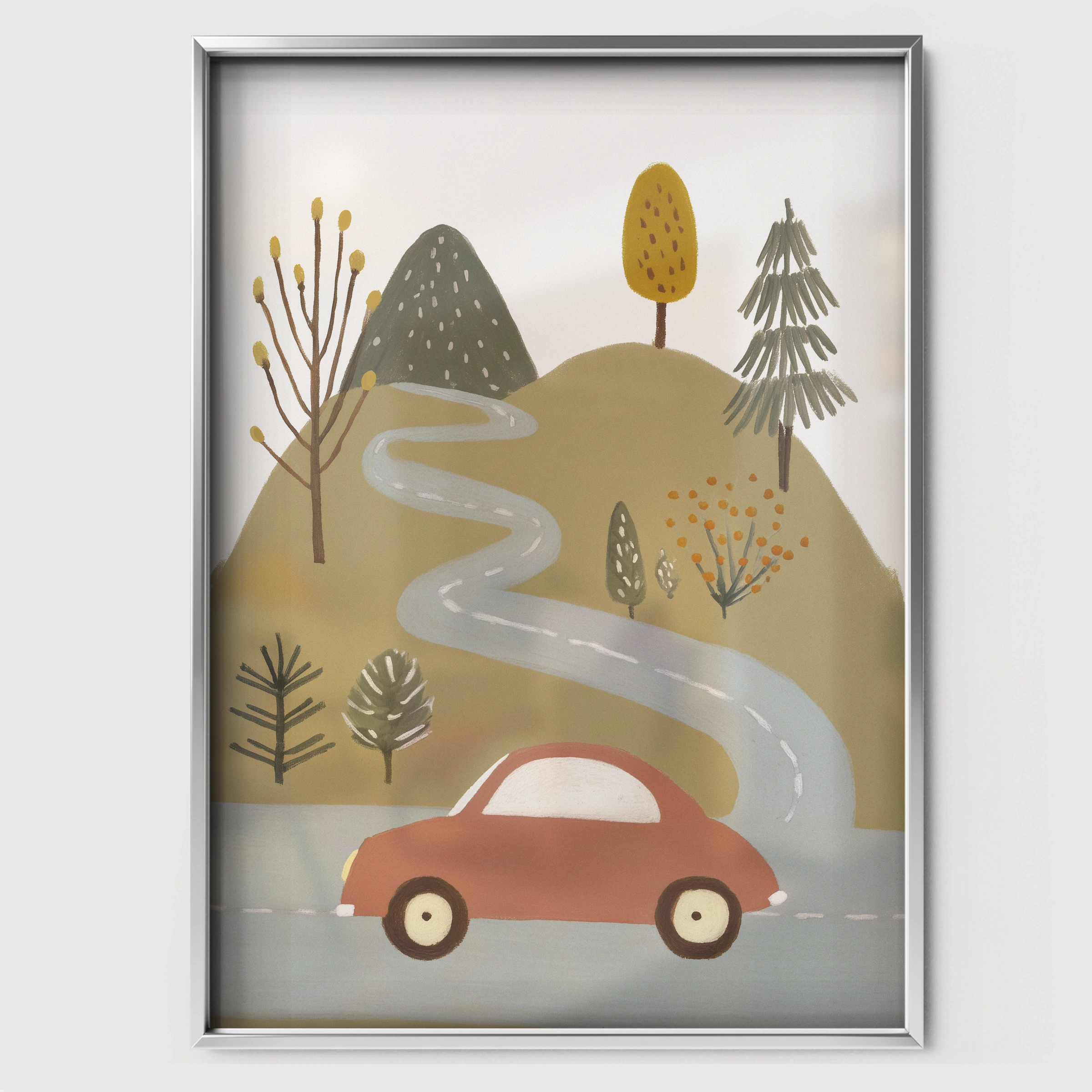 Forest Wolf Nursery Print - white framed nursery wall art print