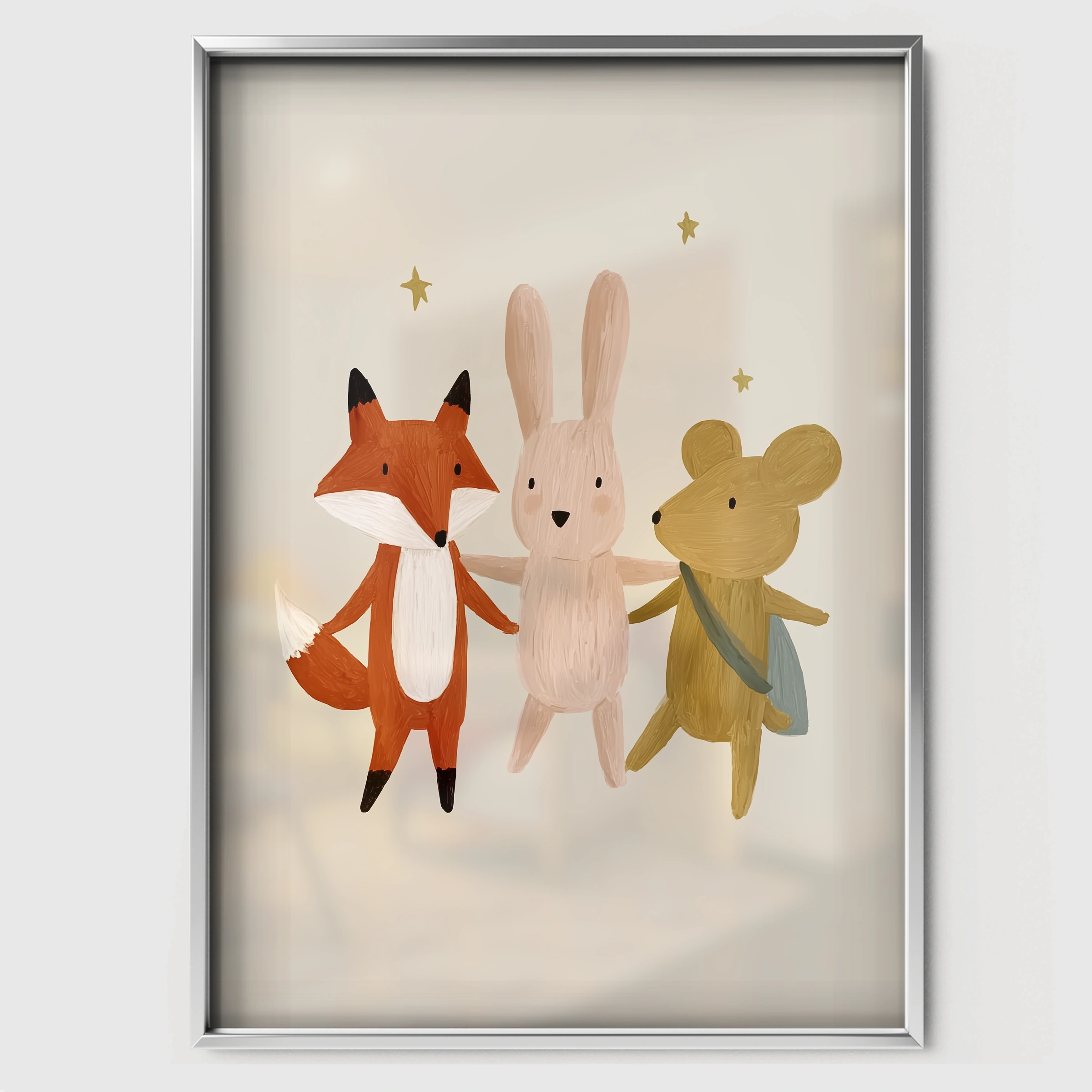 Fox and Mouse Nursery Print - white framed nursery wall art print