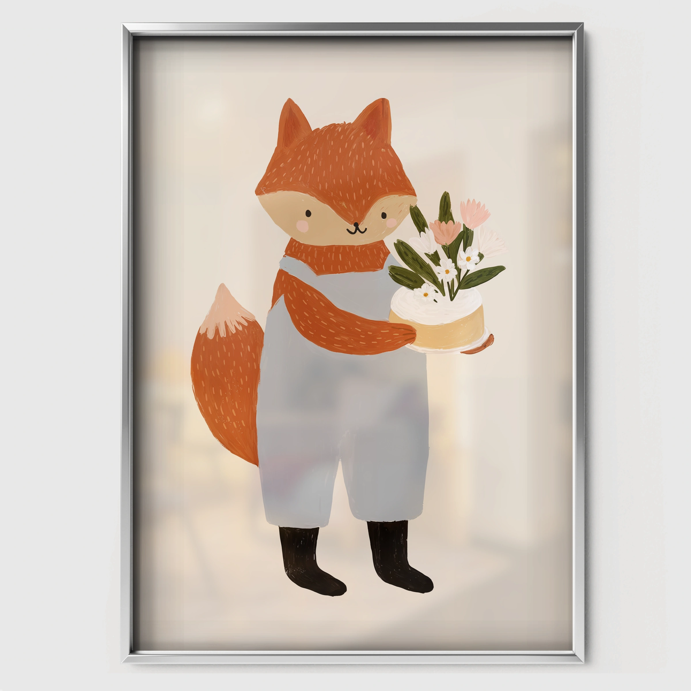 Foxes in Love Nursery Print - white framed nursery wall art print