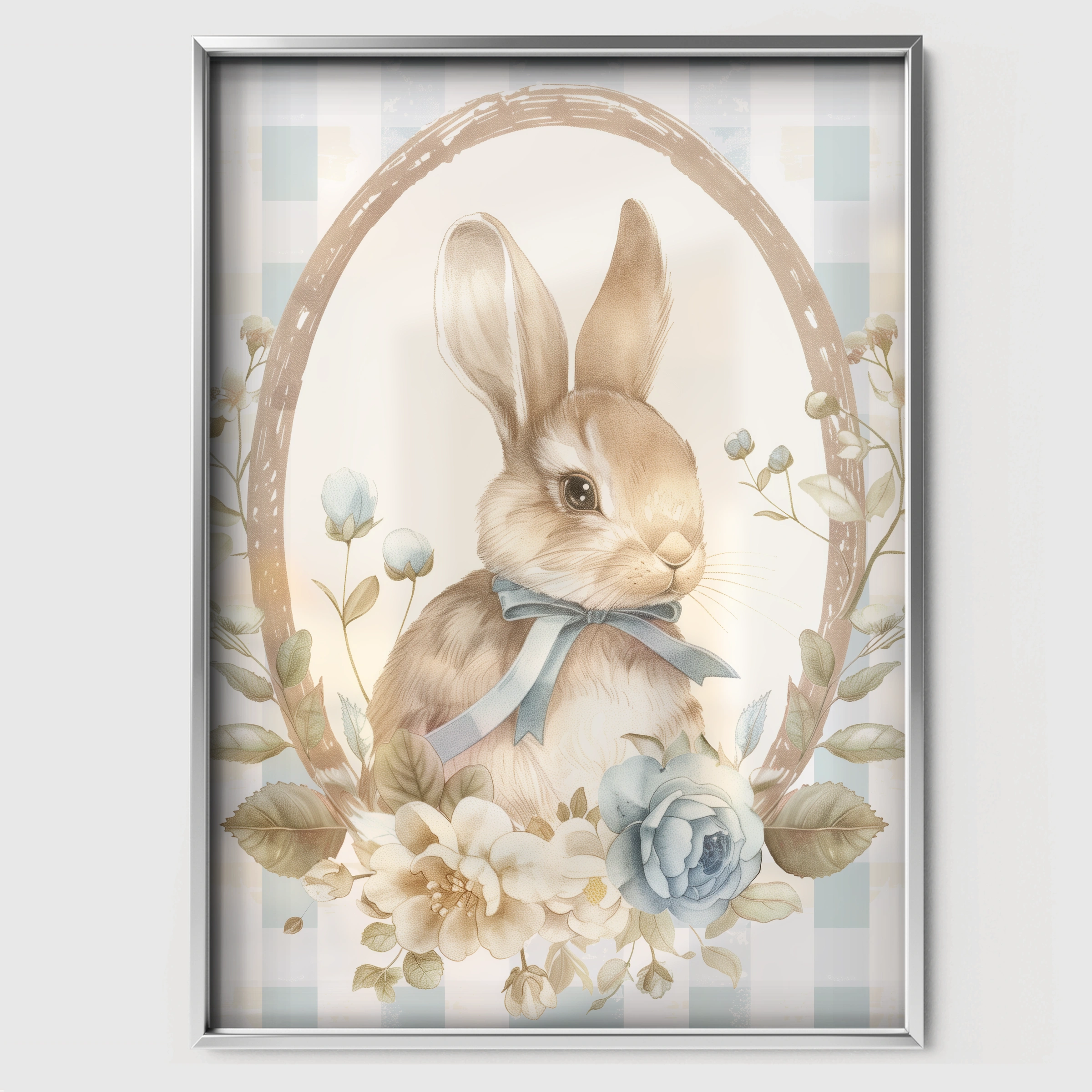 Framed Bunny Blue Nursery Print - white framed nursery wall art print