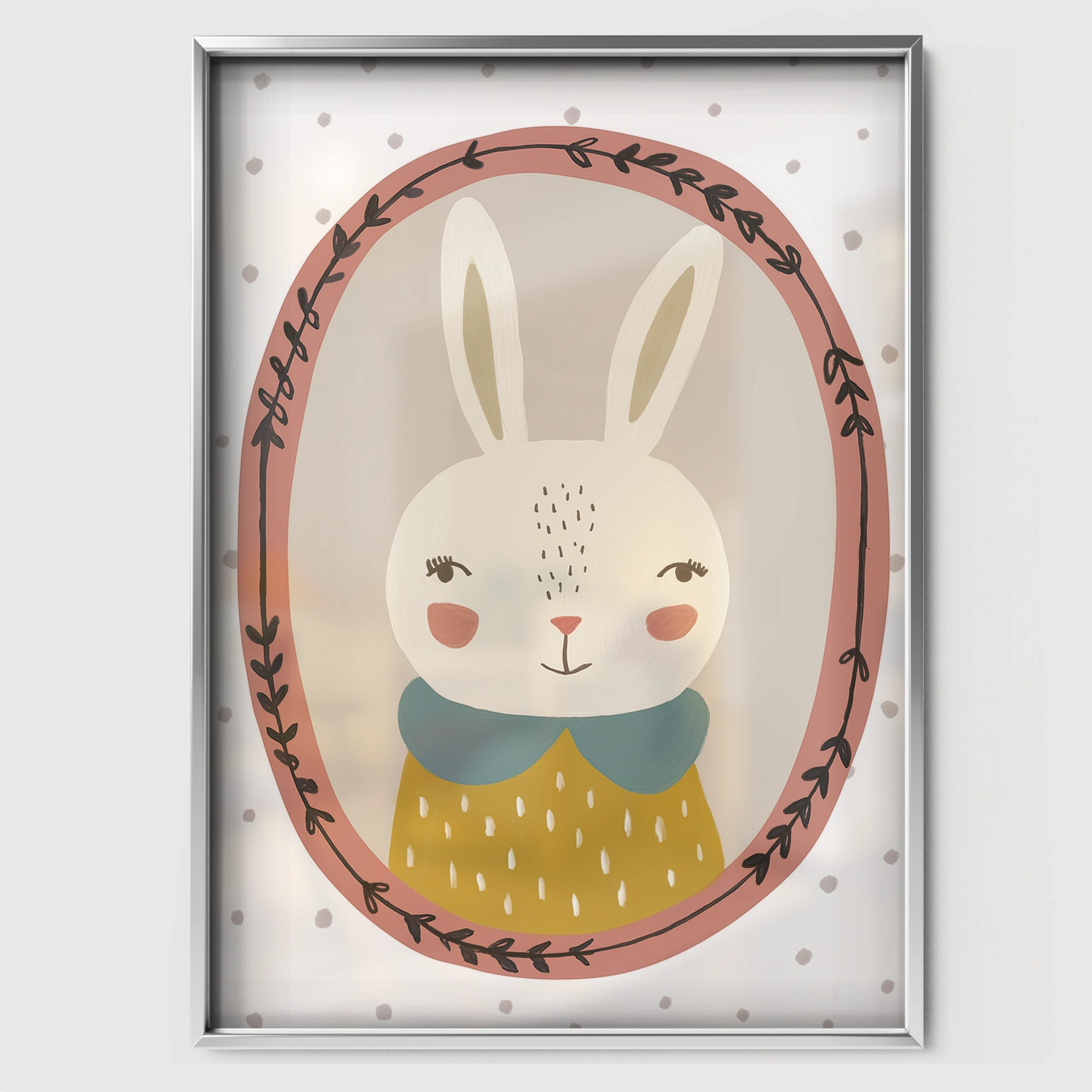 Framed Bunny Yellow Nursery Print - white framed nursery wall art print