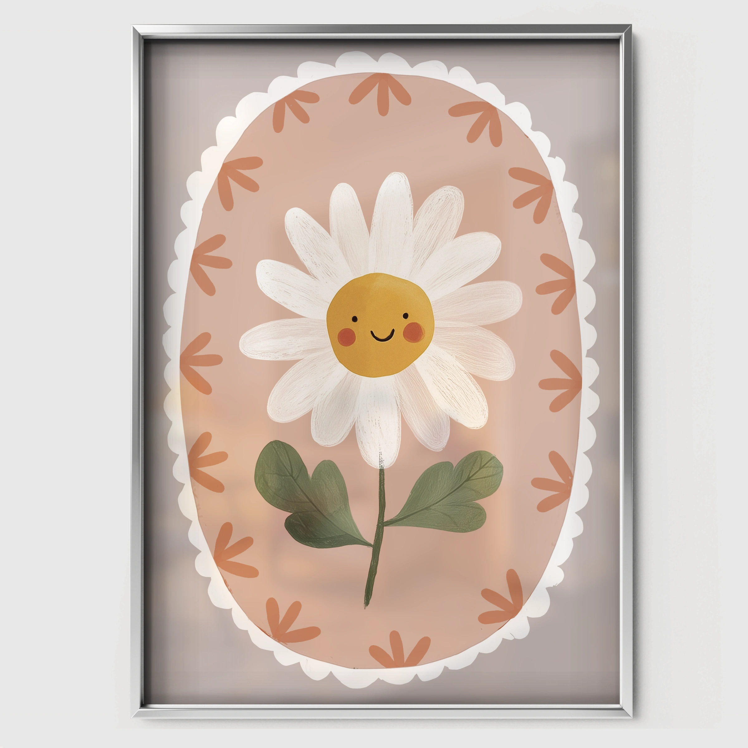 Framed Daisy Nursery Print - white framed nursery wall art print