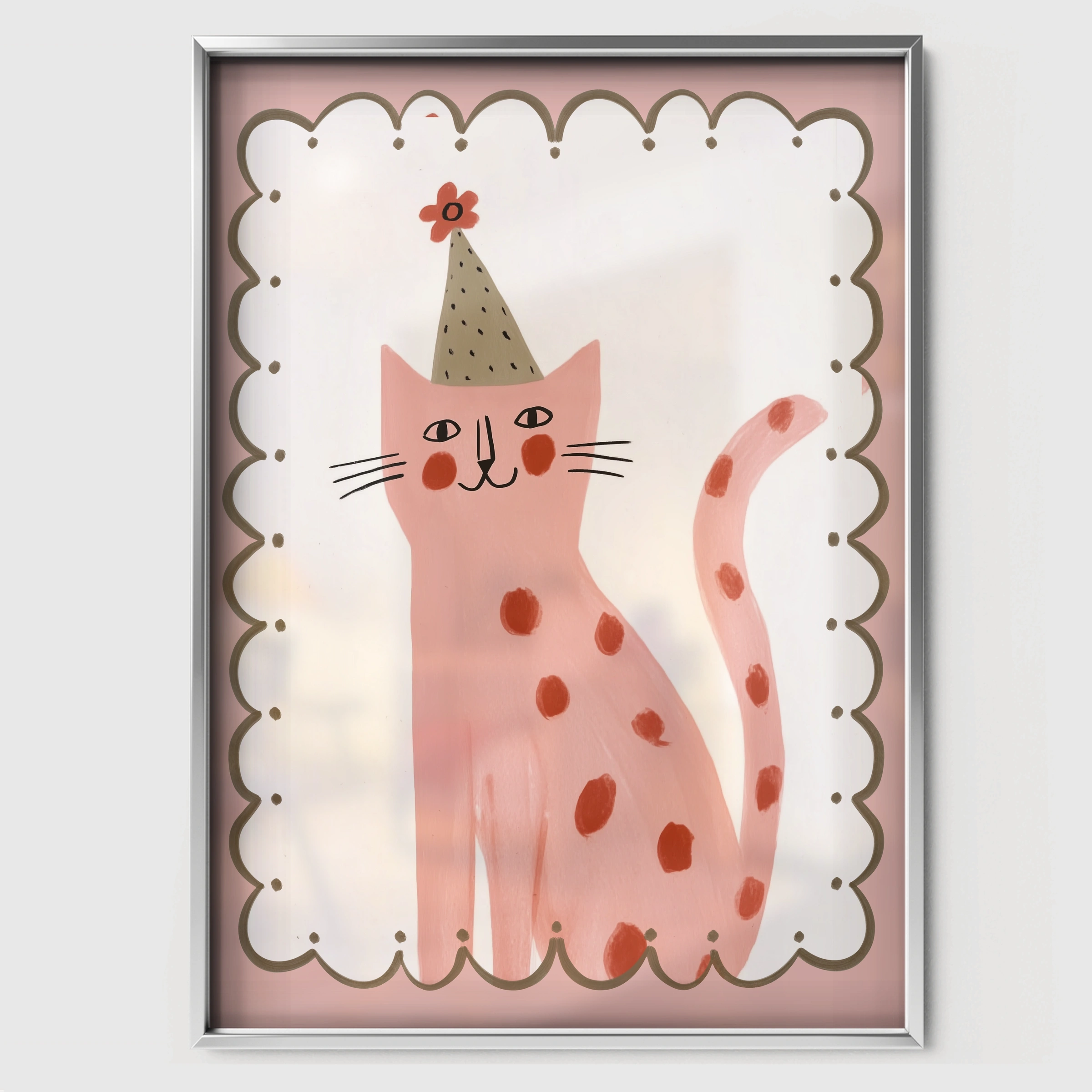 Framed Party Cat Nursery Print - white framed nursery wall art print
