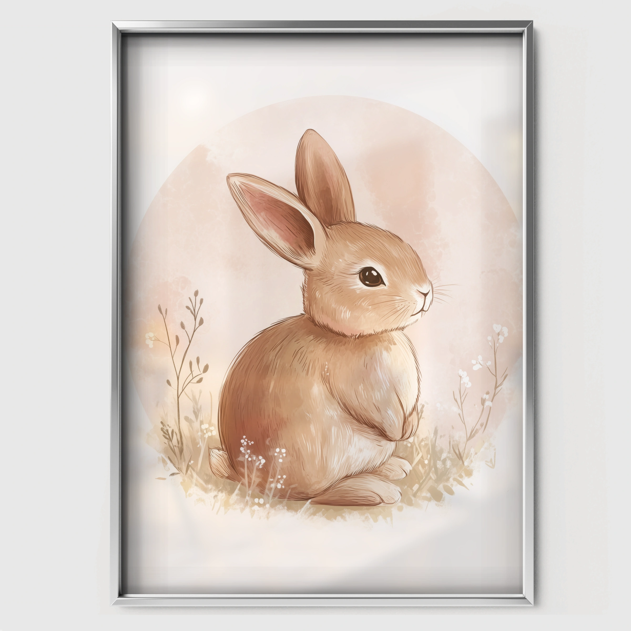 Framed Rabbit Nursery Print - white framed nursery wall art print