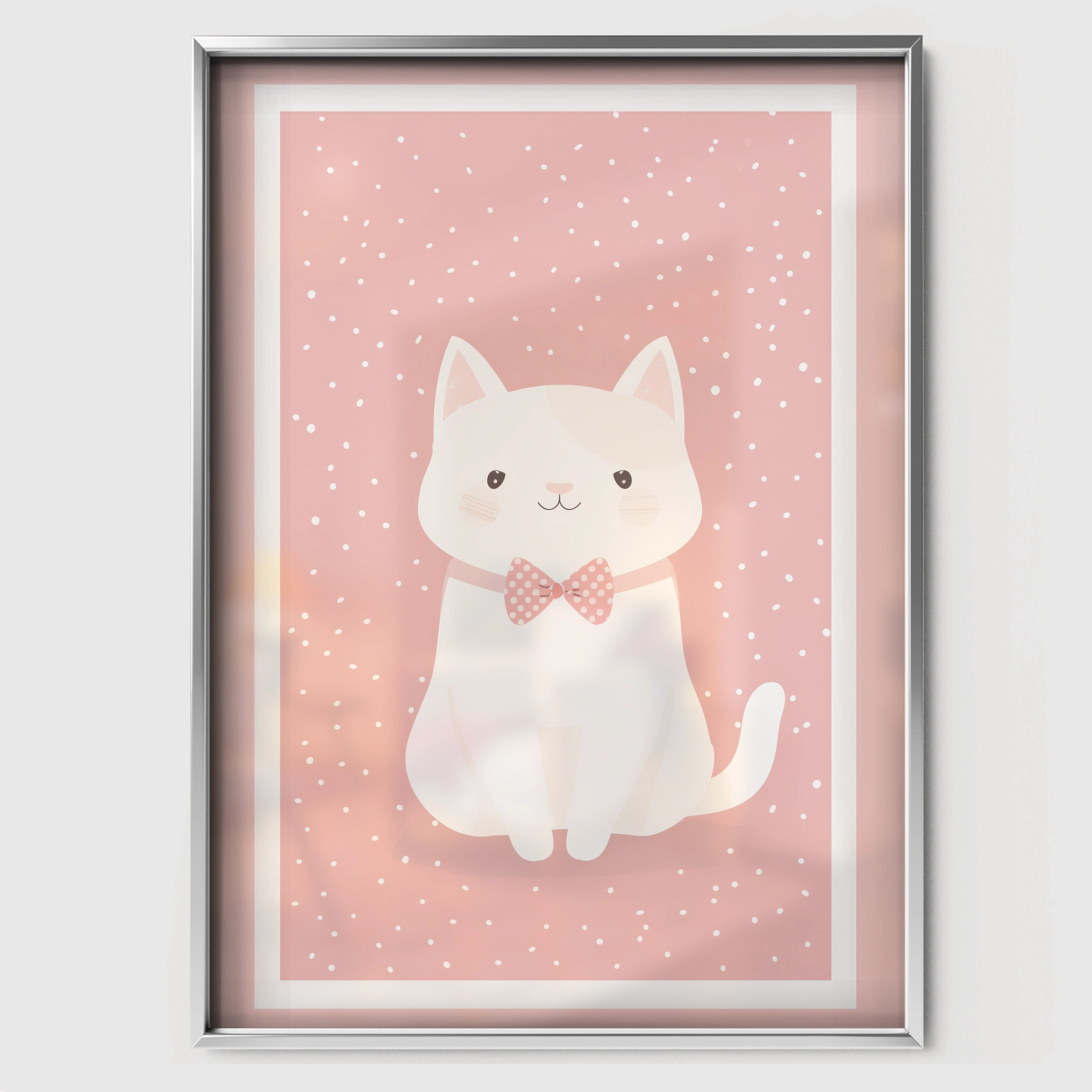 Framed White Cat Nursery Print - white framed nursery wall art print