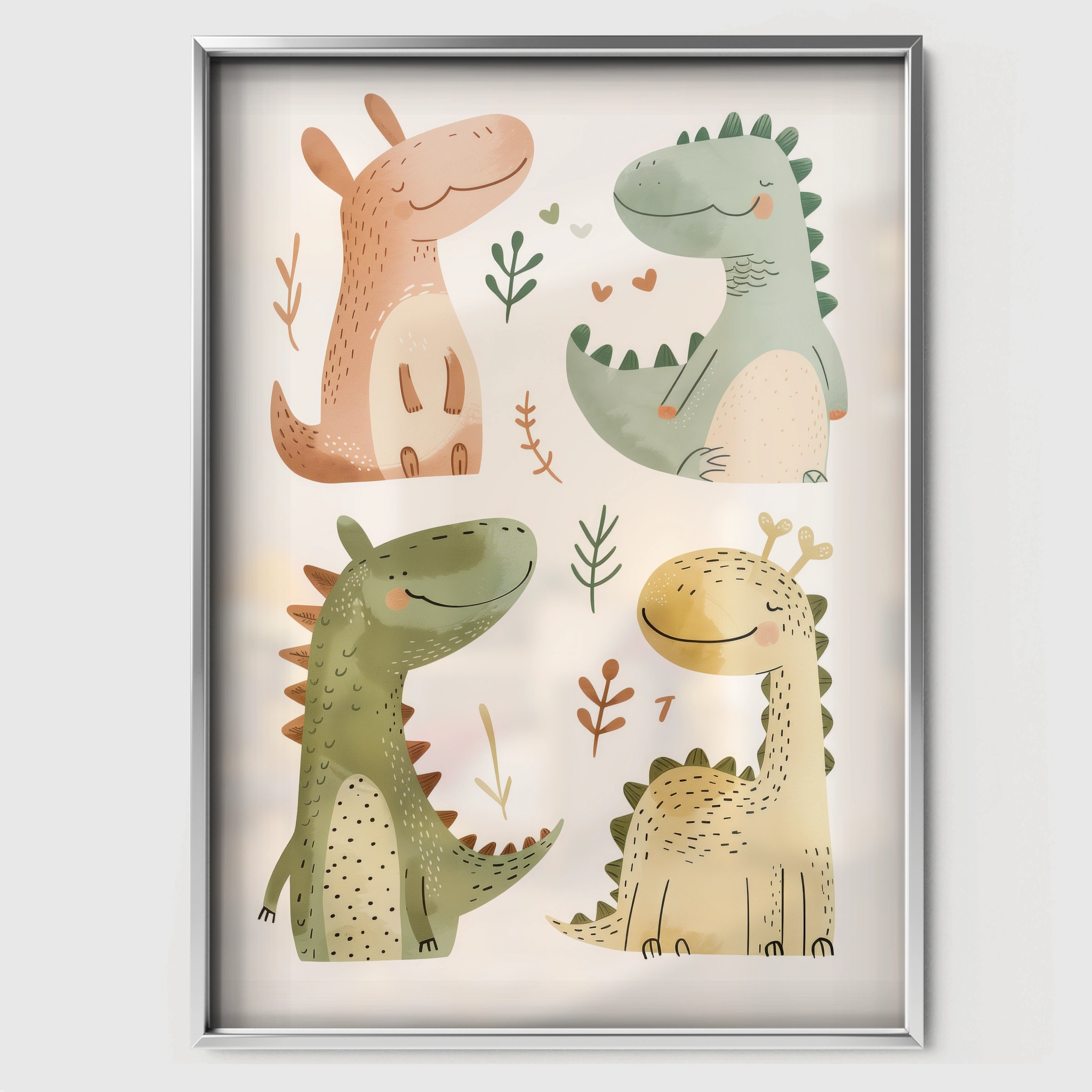 Friendly Green Dragon Nursery Print - white framed nursery wall art print