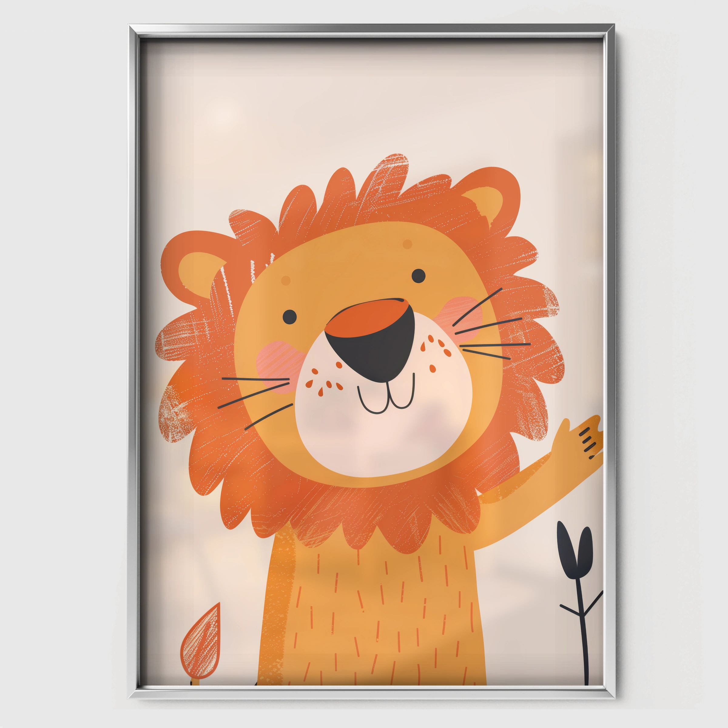 Friendly Lion Nursery Print - white framed nursery wall art print