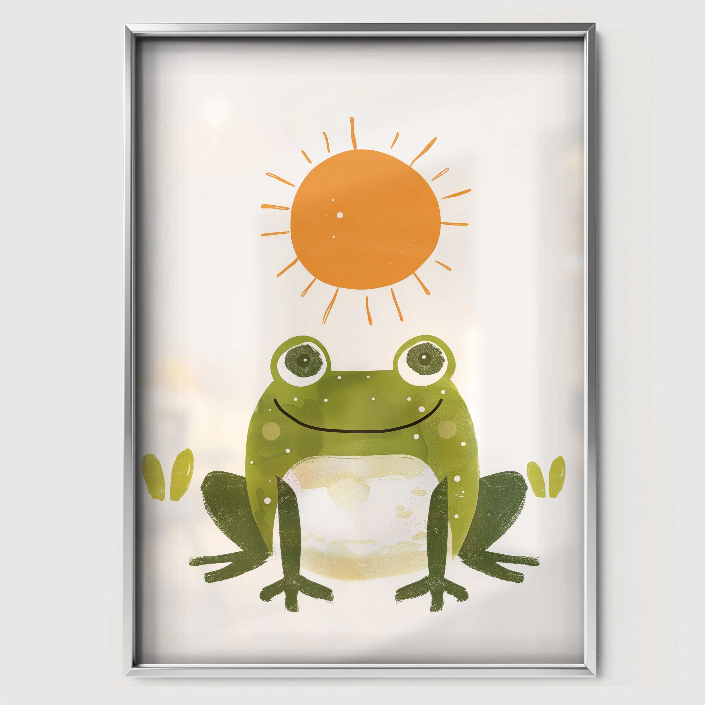 Frog and Sun Nursery Print - white framed nursery wall art print