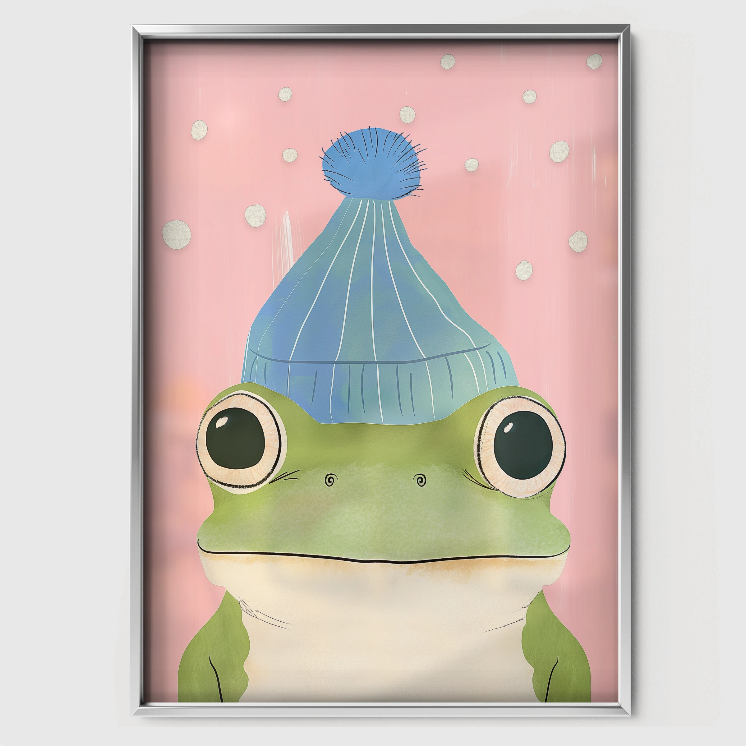 Frog in a Bobble Hat Nursery Print - white framed nursery wall art print