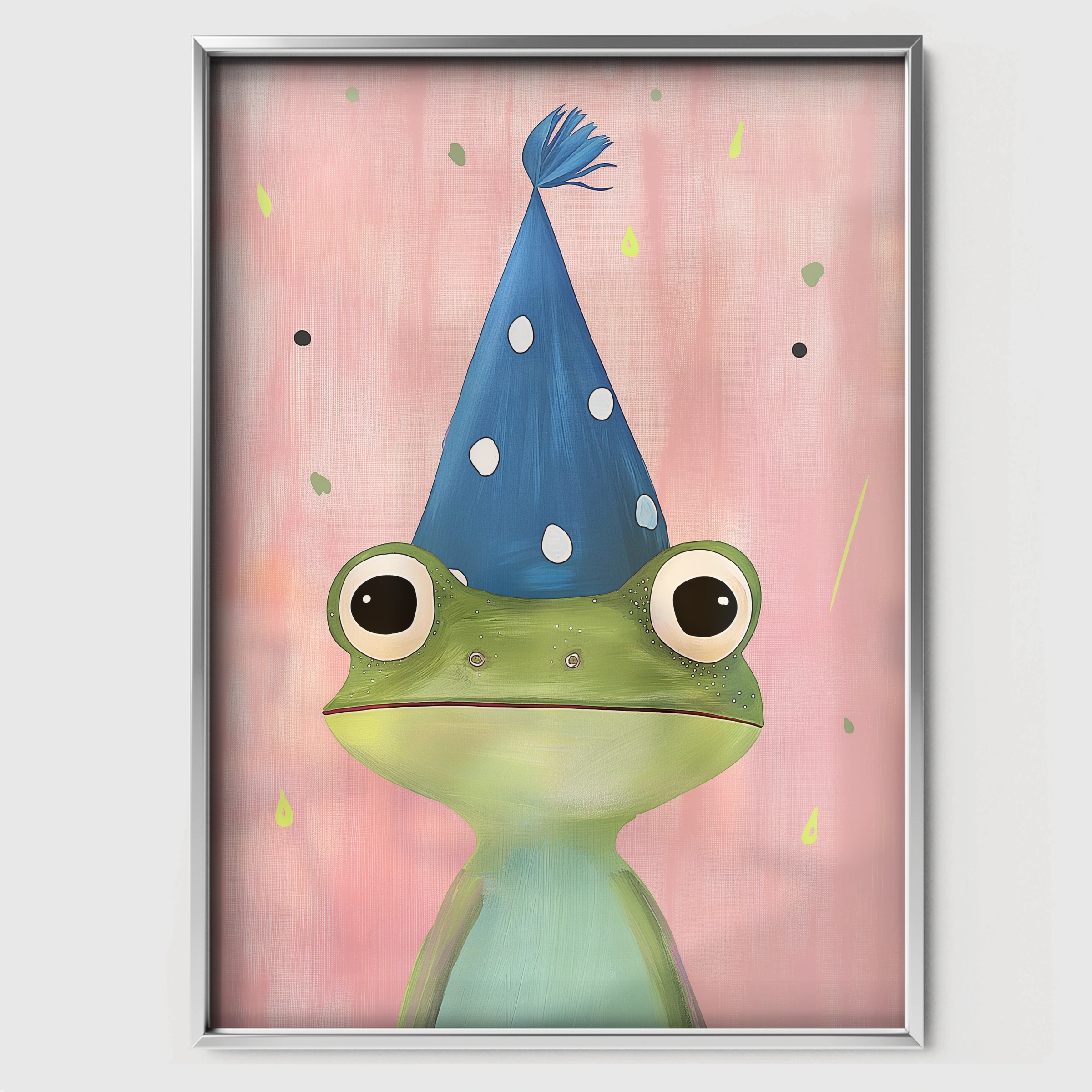 Frog in a Party Hat Nursery Print - white framed nursery wall art print
