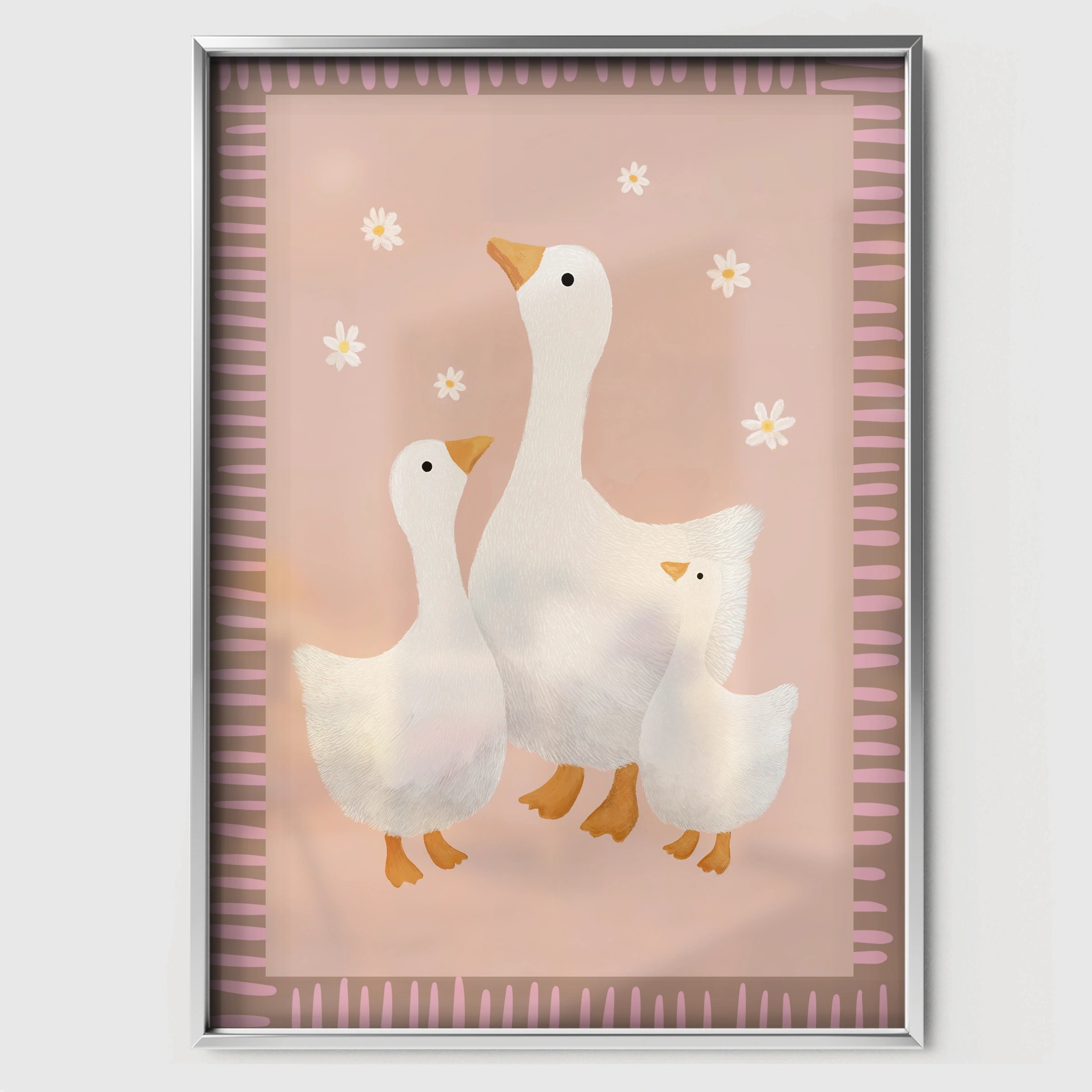 Gaggle of Geese Nursery Print - white framed nursery wall art print