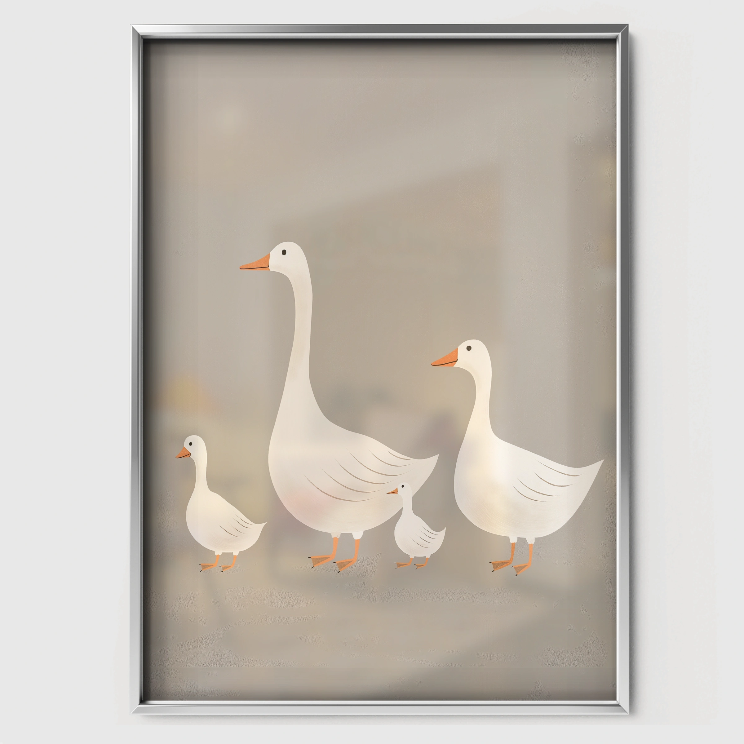 Geese Family Nursery Print - white framed nursery wall art print