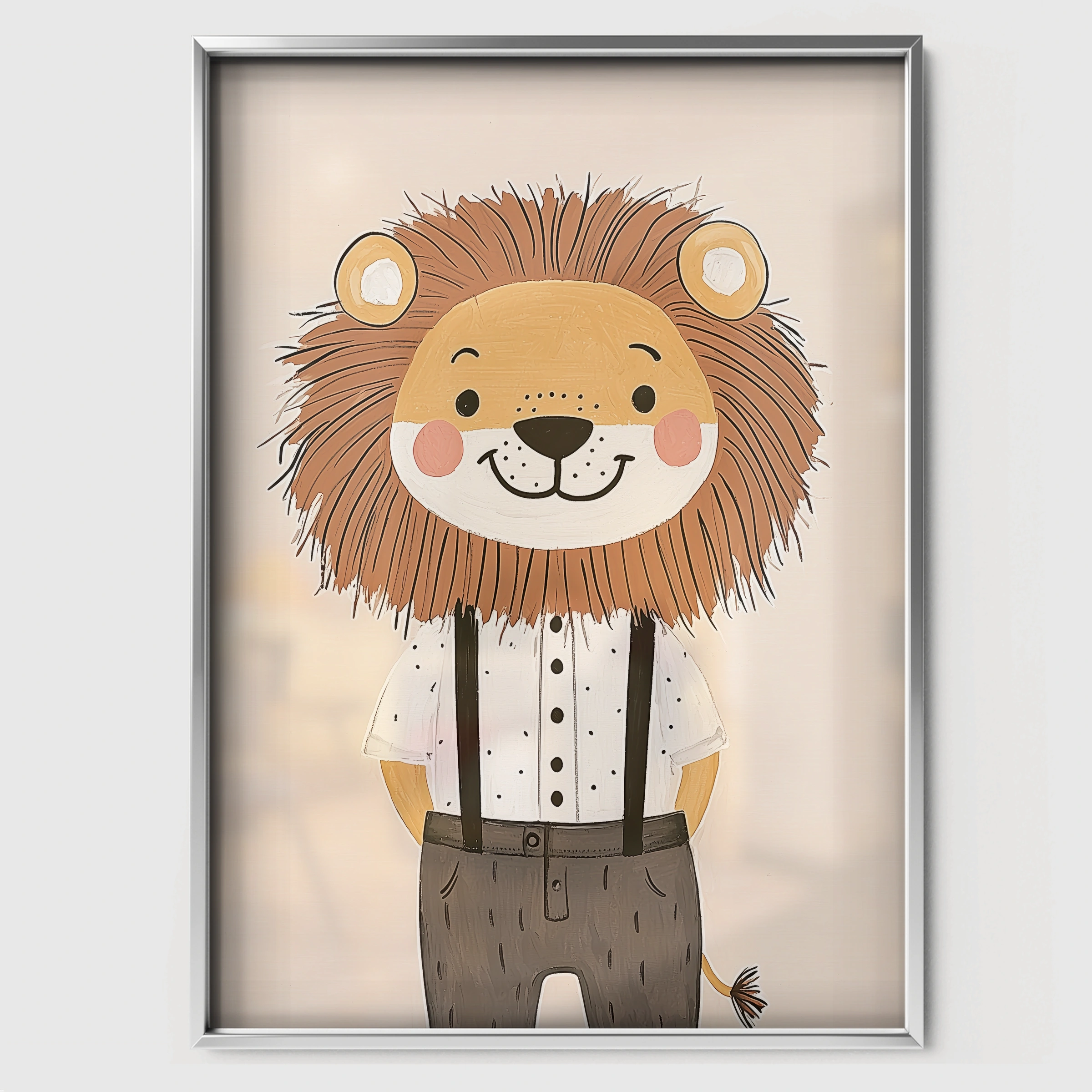 Gentleman Lion Nursery Print - white framed nursery wall art print