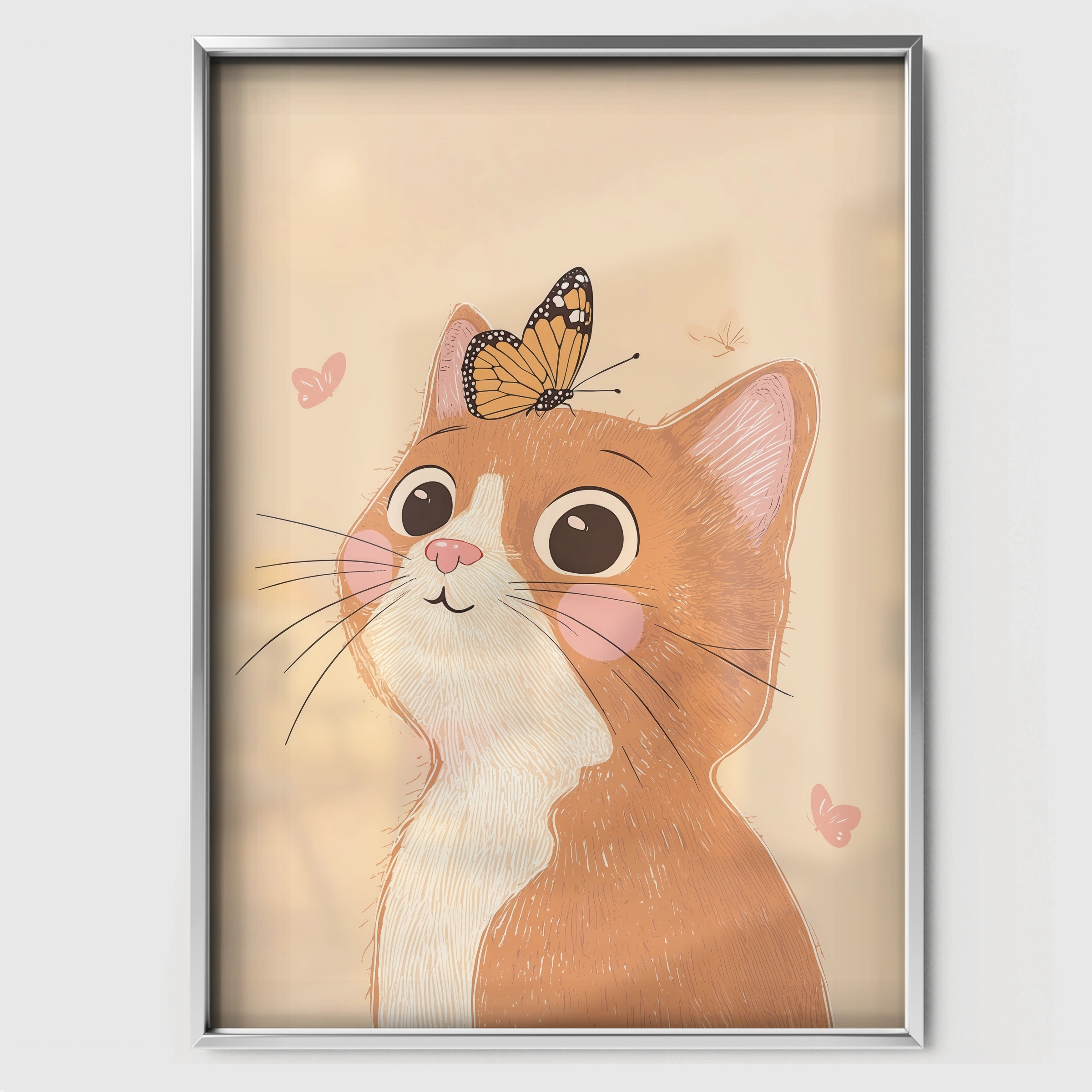 Ginger Cat Nursery Print - white framed nursery wall art print