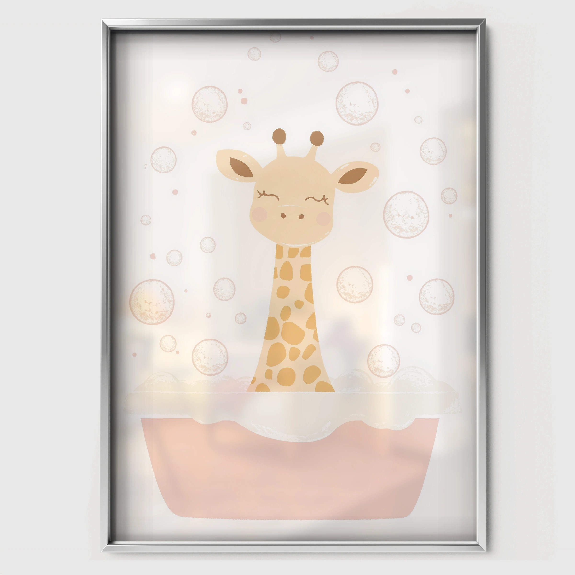 Giraffe in the Bath Nursery Print - white framed nursery wall art print