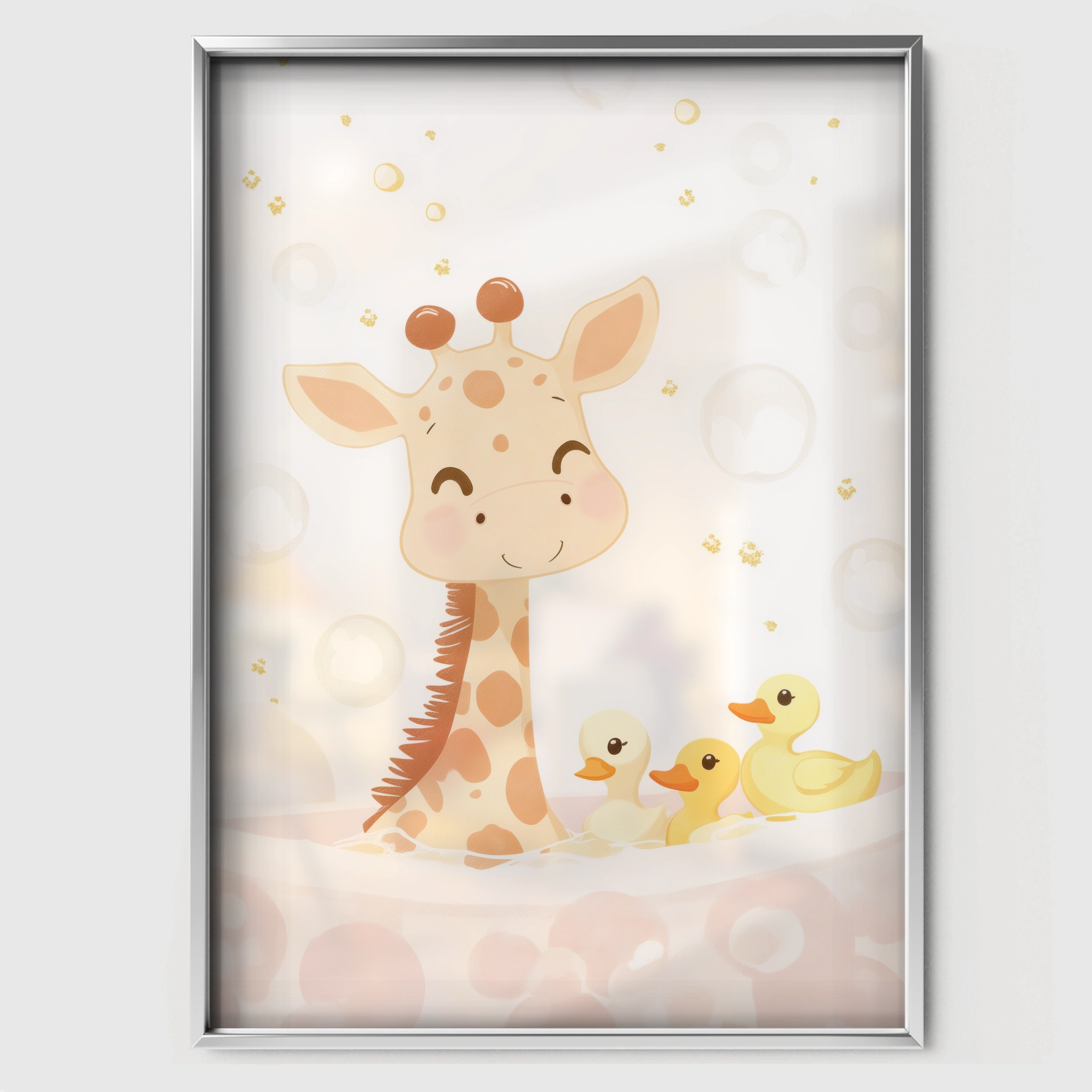 Giraffe in the Bath Two Nursery Print - white framed nursery wall art print