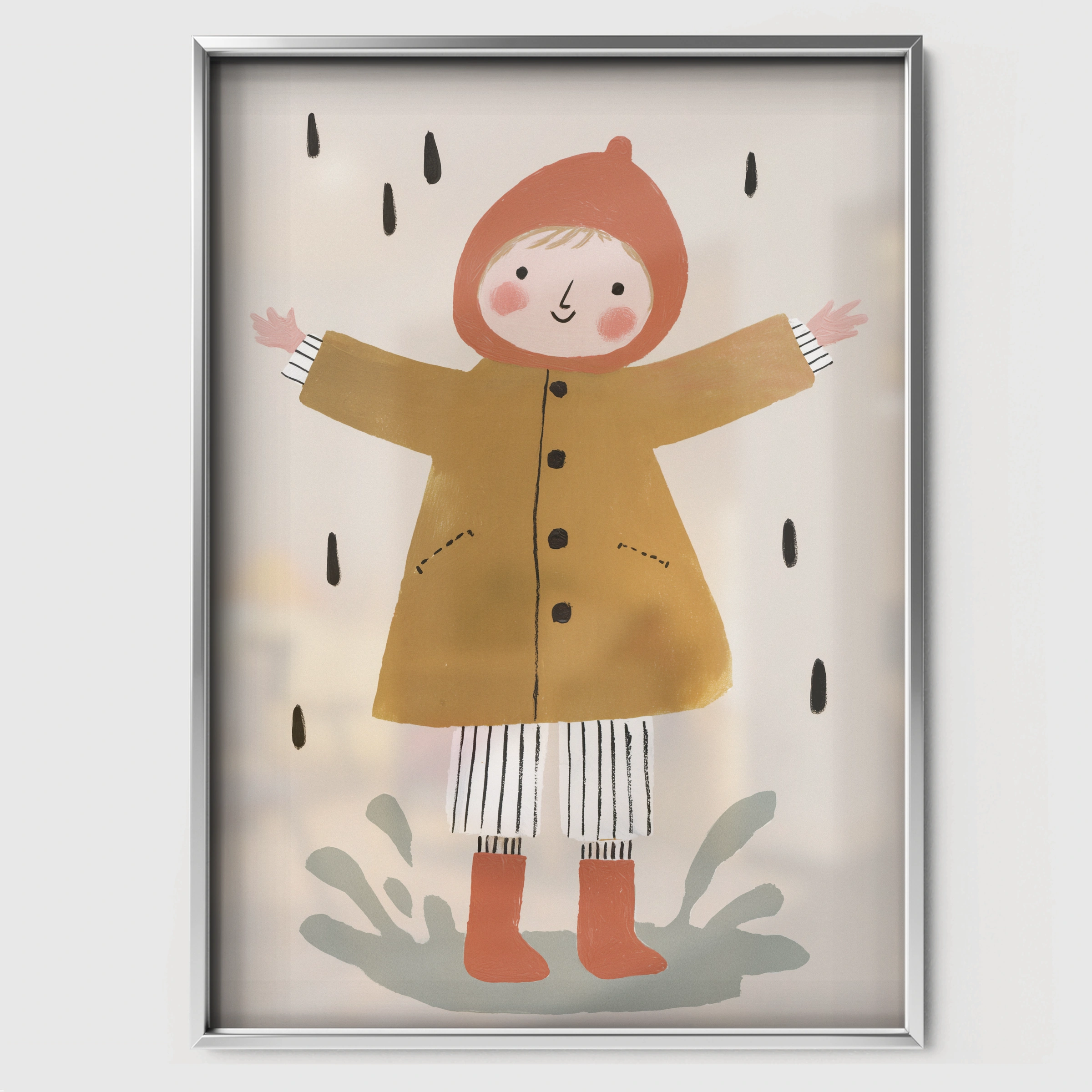 Girl in a Raincoat Nursery Print - white framed nursery wall art print