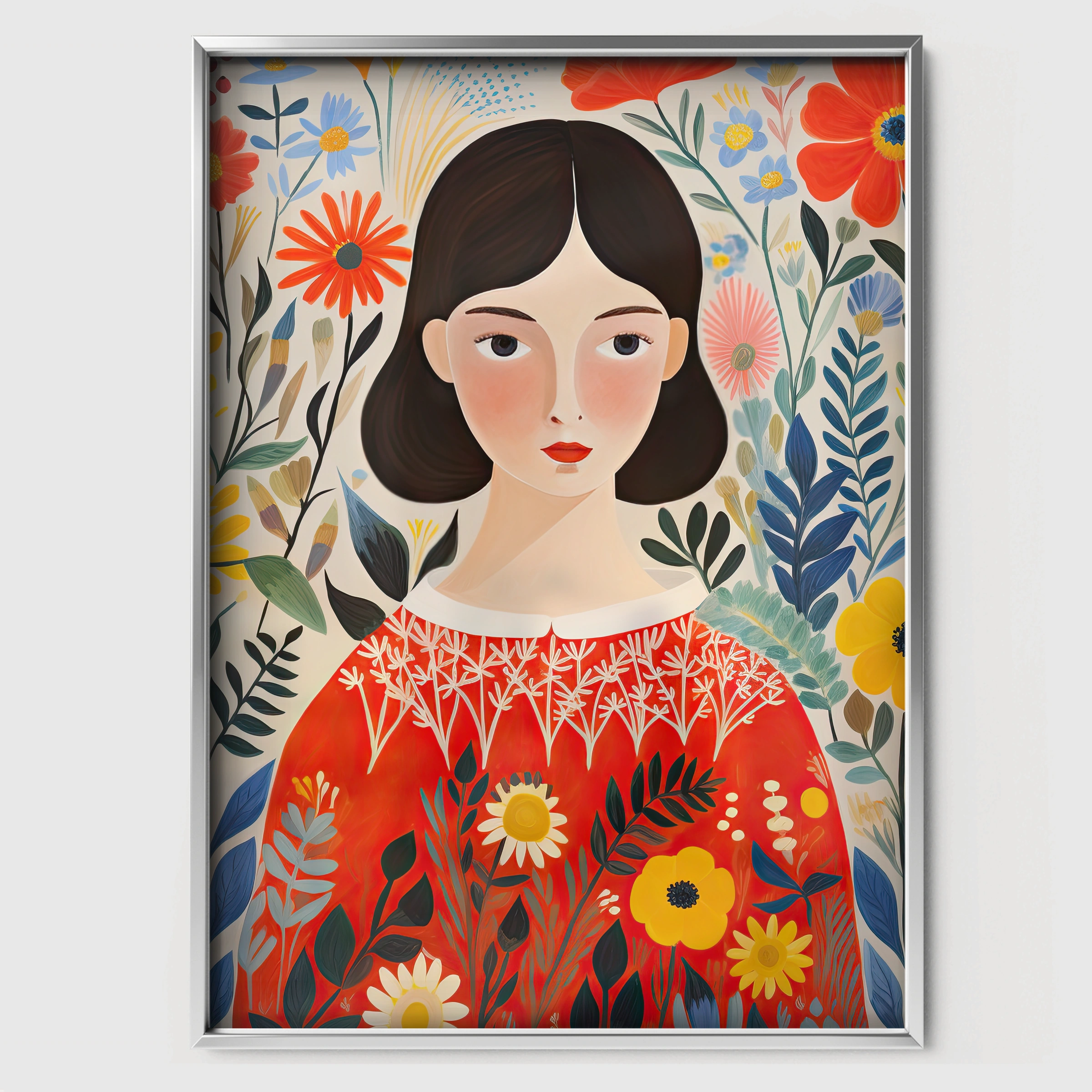 Girl in a Red Jumper Nursery Print - white framed nursery wall art print