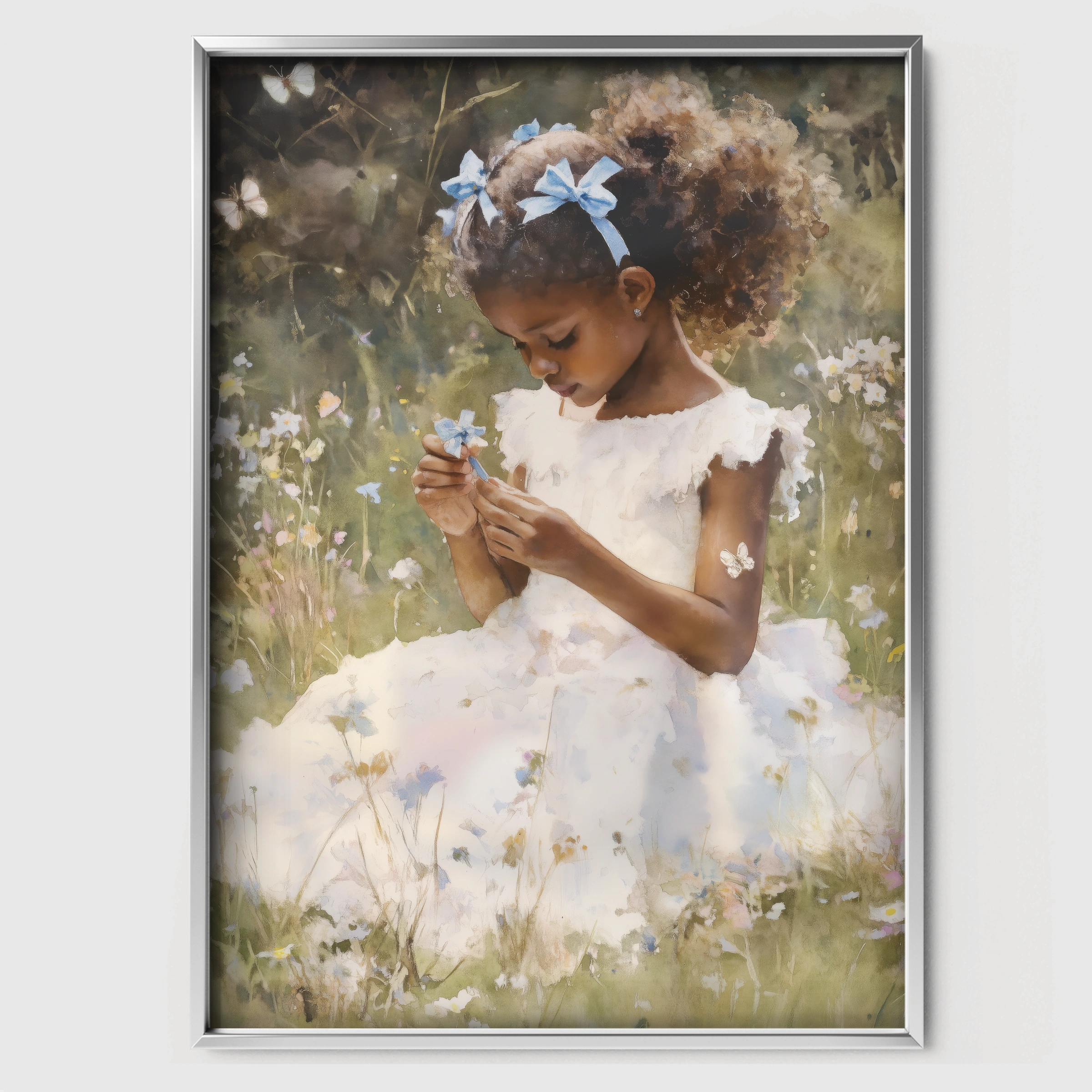 Girl in a White Dress Nursery Print - white framed nursery wall art print