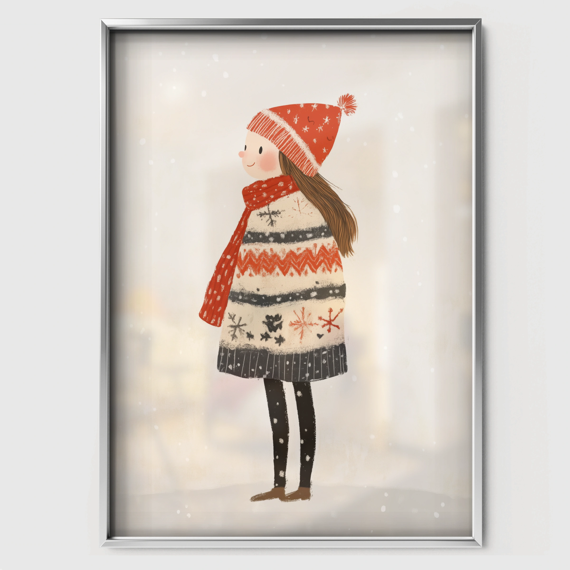 Girl in a Winter Hat Christmas Print - white framed nursery wall art print