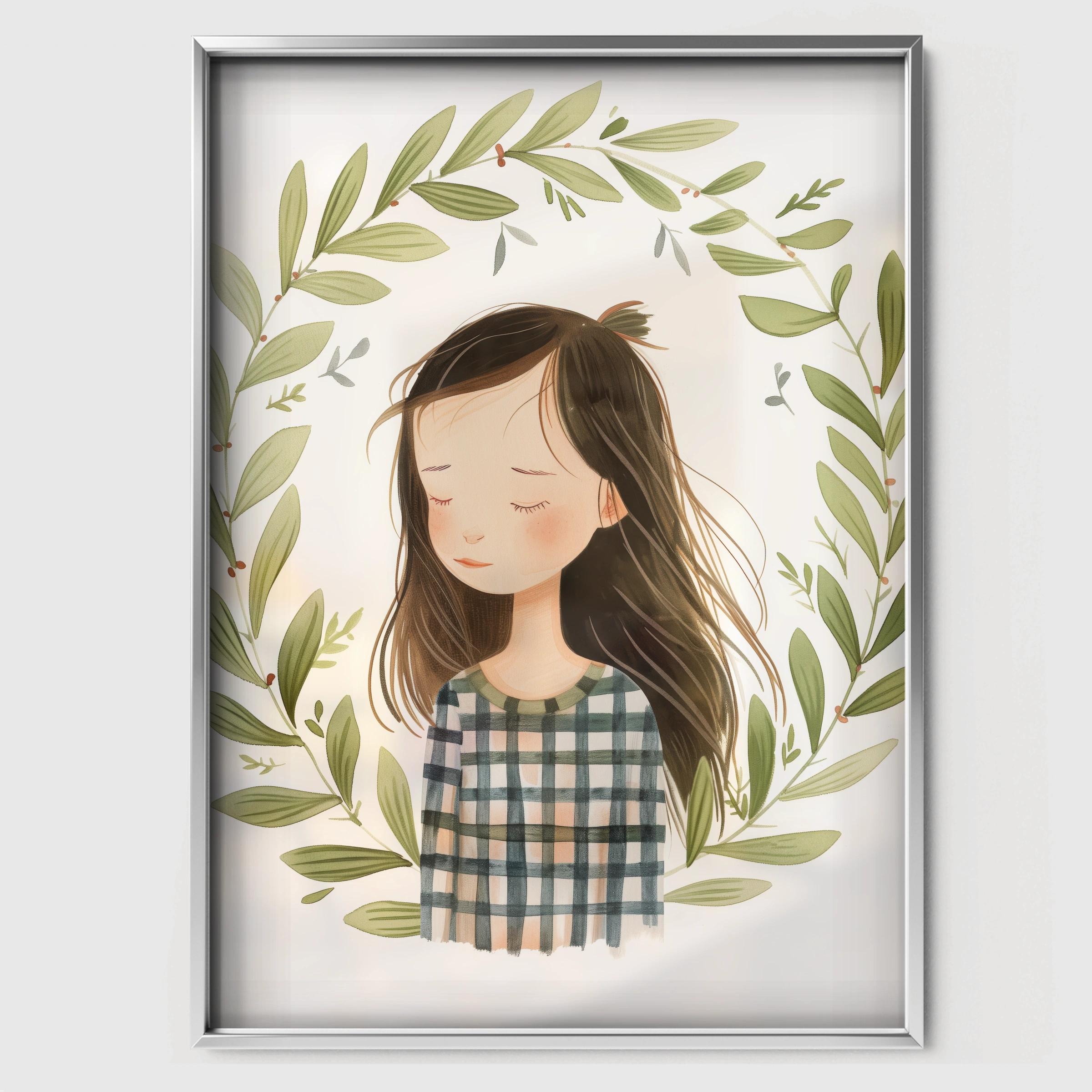 Girl in a Wreath Nursery Print - white framed nursery wall art print