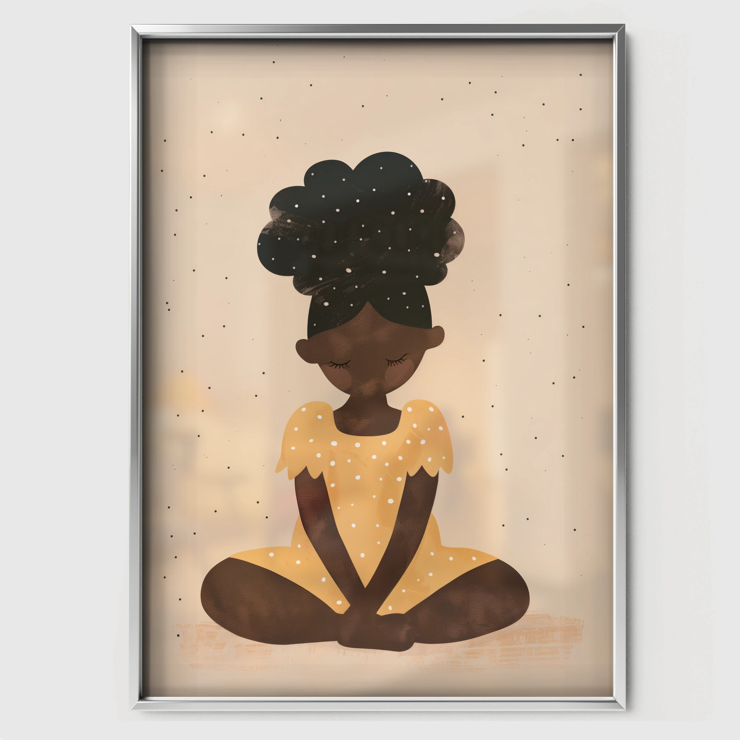 Girl Meditating Nursery Print - white framed nursery wall art print