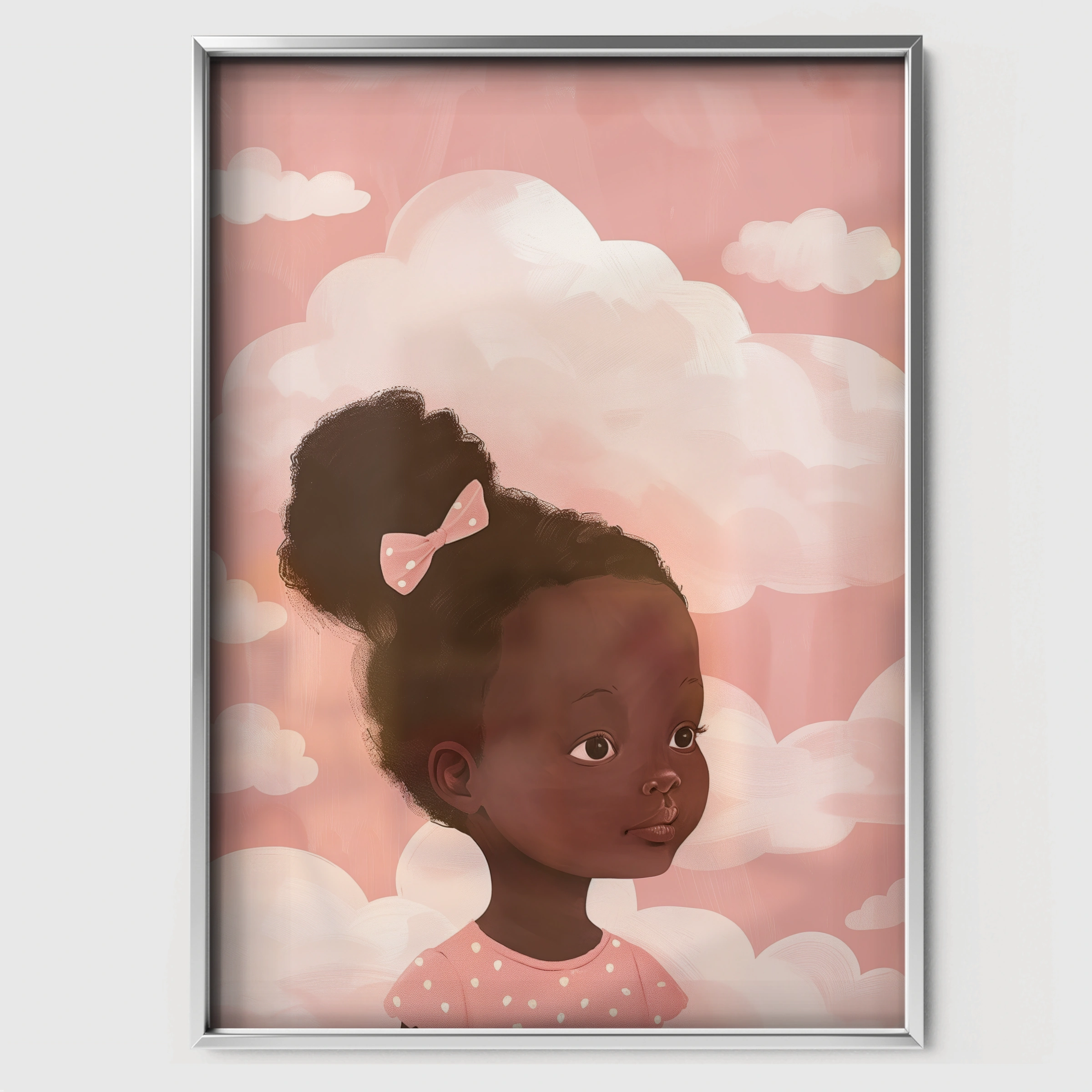 Girl with a Bow Nursery Print - white framed nursery wall art print