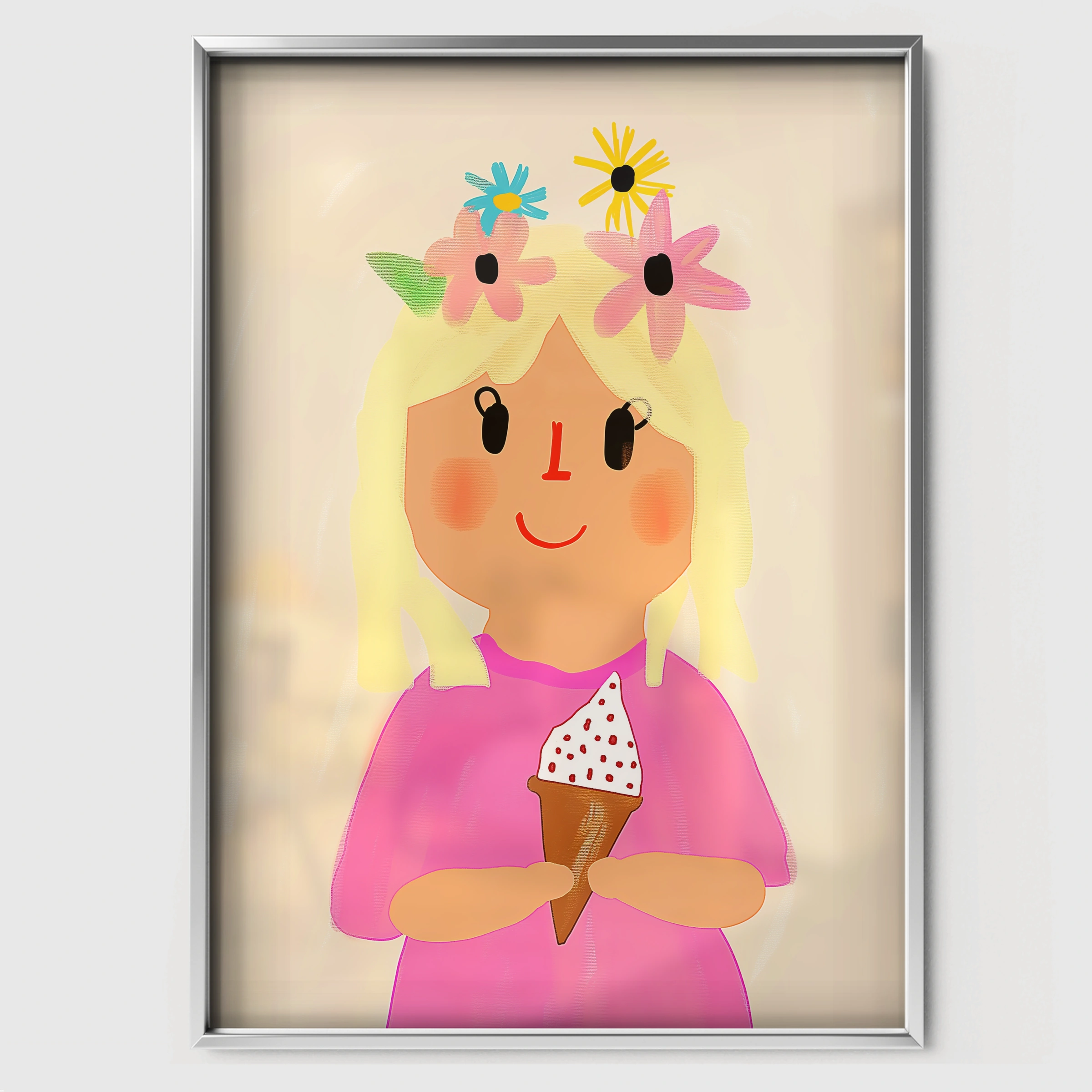 Girl with an Ice Cream Nursery Print - white framed nursery wall art print