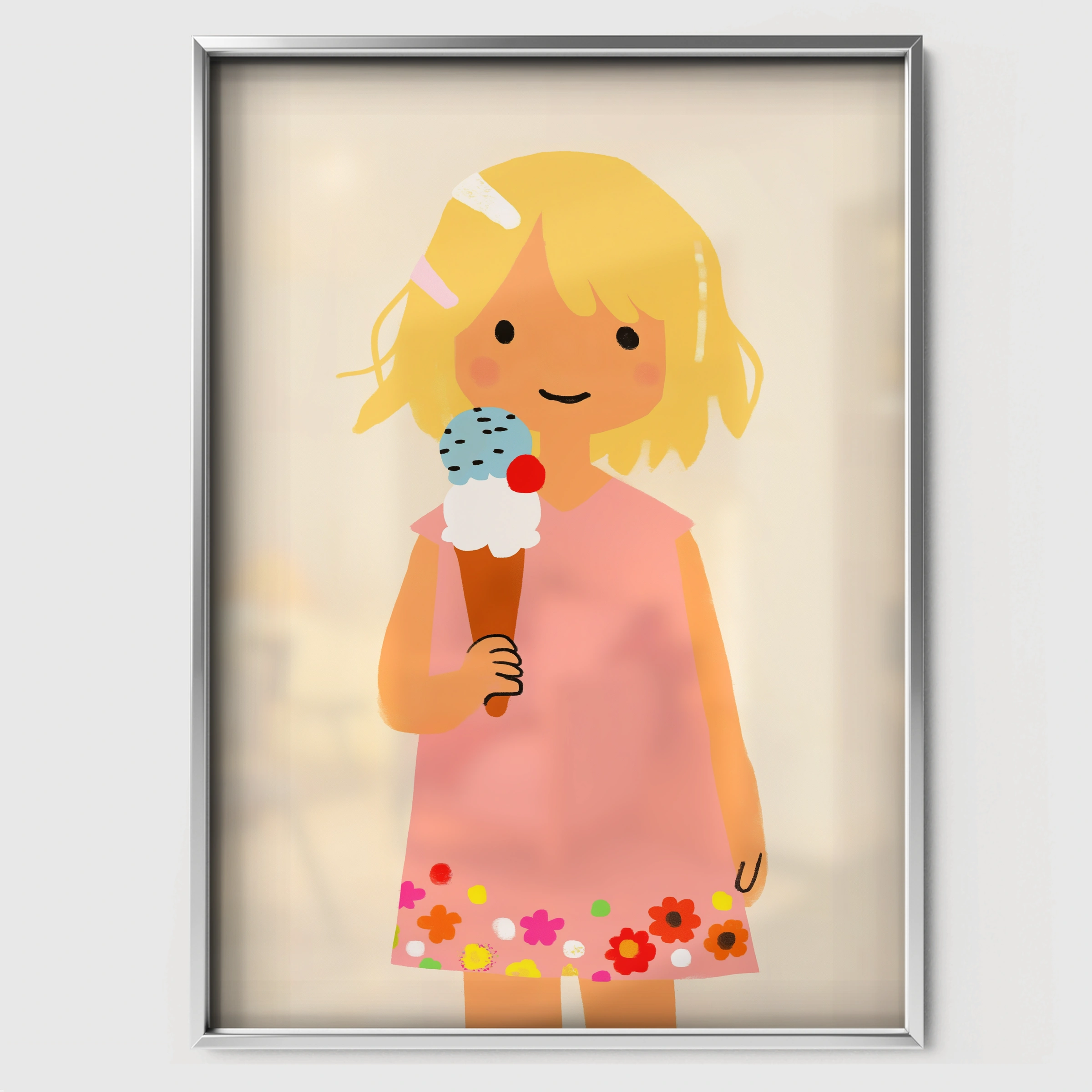 Girl with an Ice Cream Two Nursery Print - white framed nursery wall art print