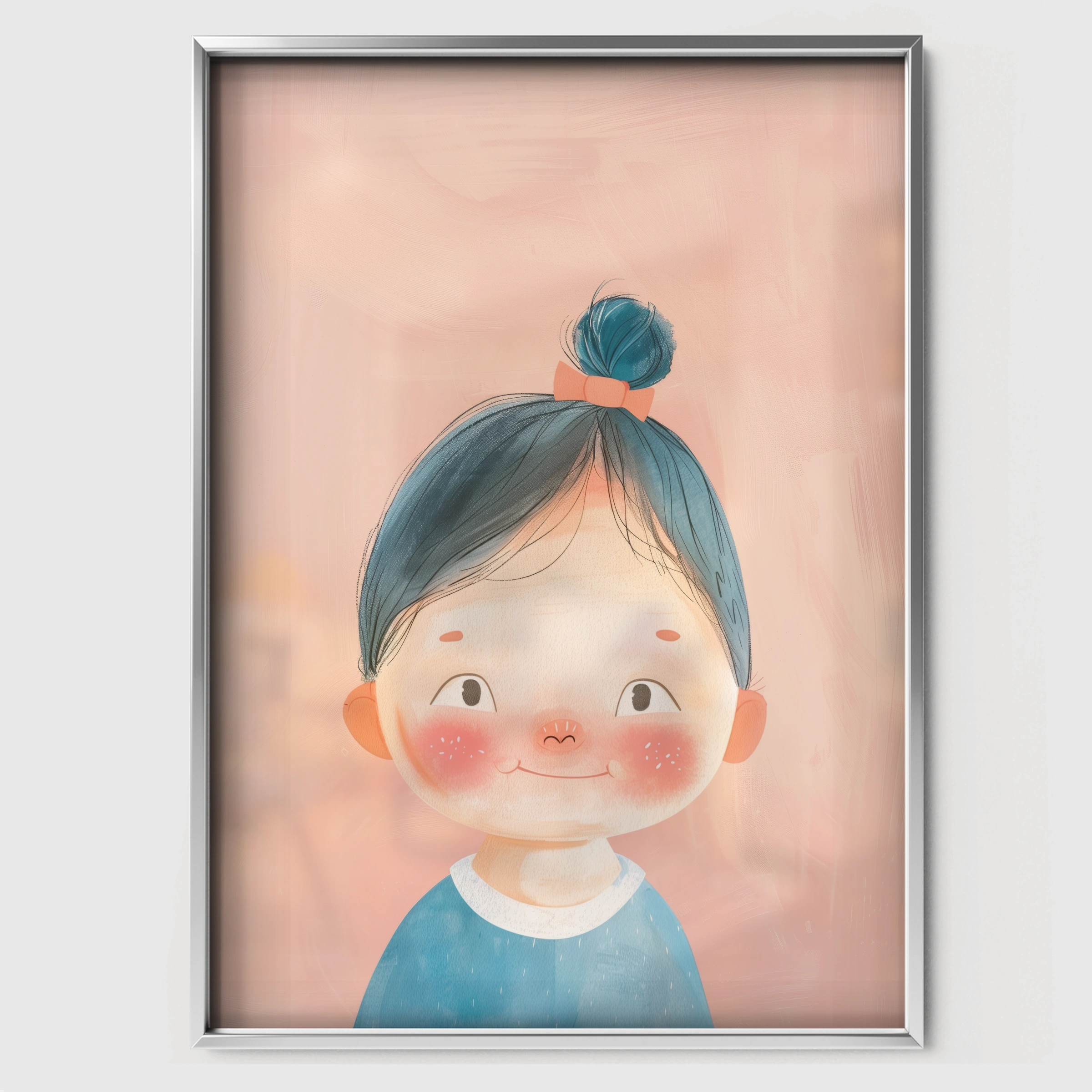 Girl with Blue Hair Nursery Print - white framed nursery wall art print