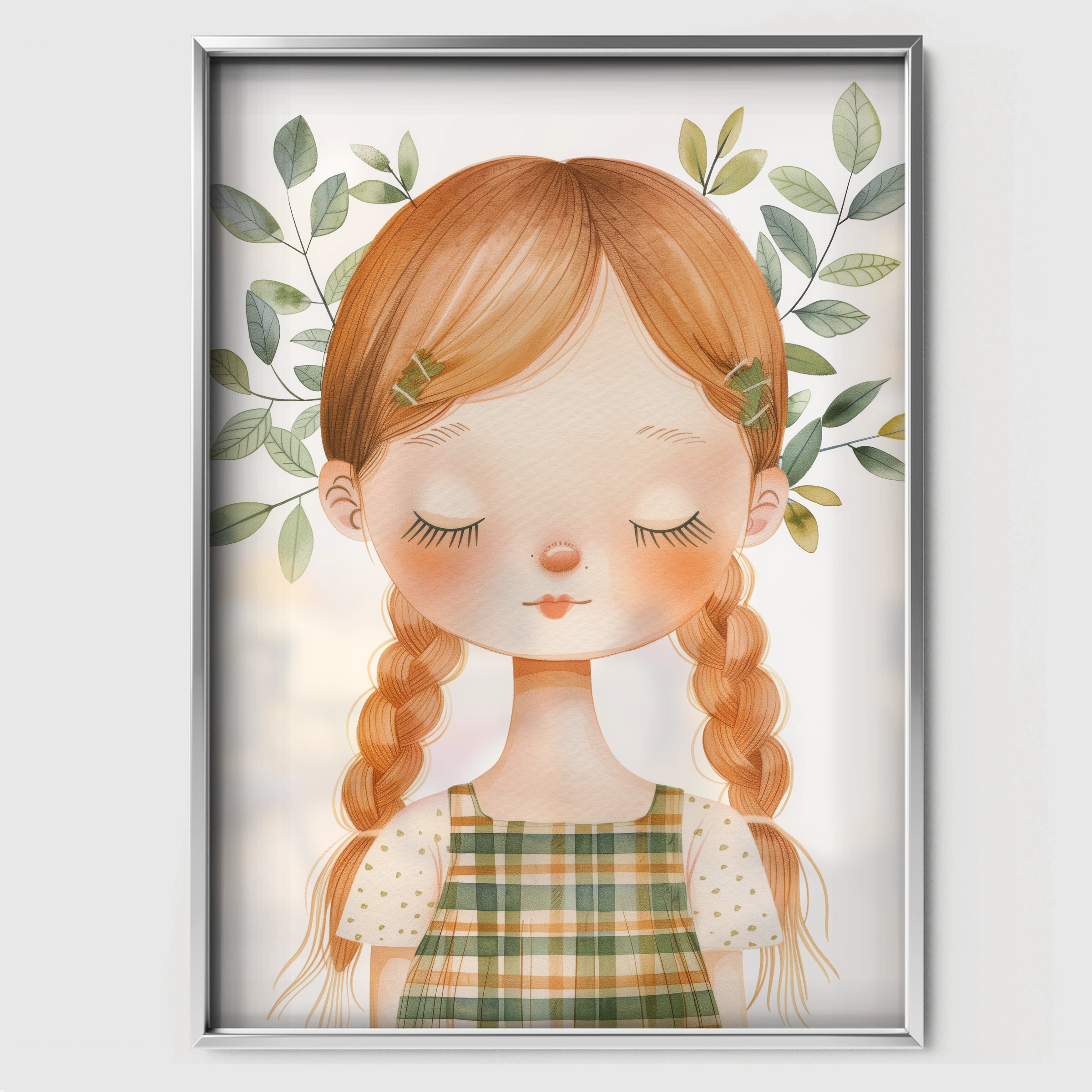 Girl with Braids Two Nursery Print - white framed nursery wall art print