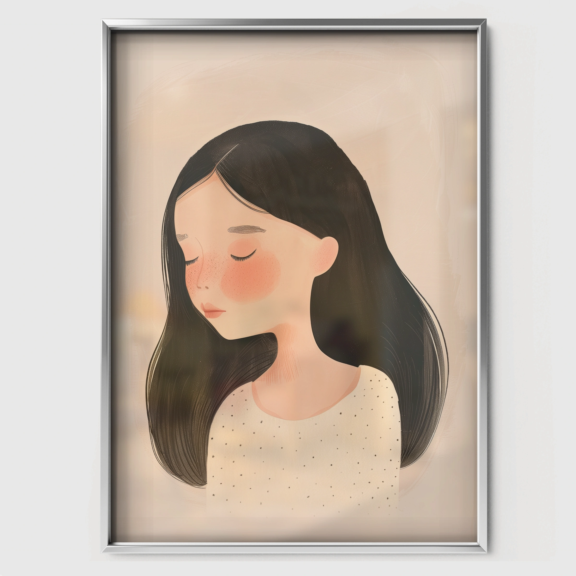 Girl with Dark Hair Nursery Print - white framed nursery wall art print