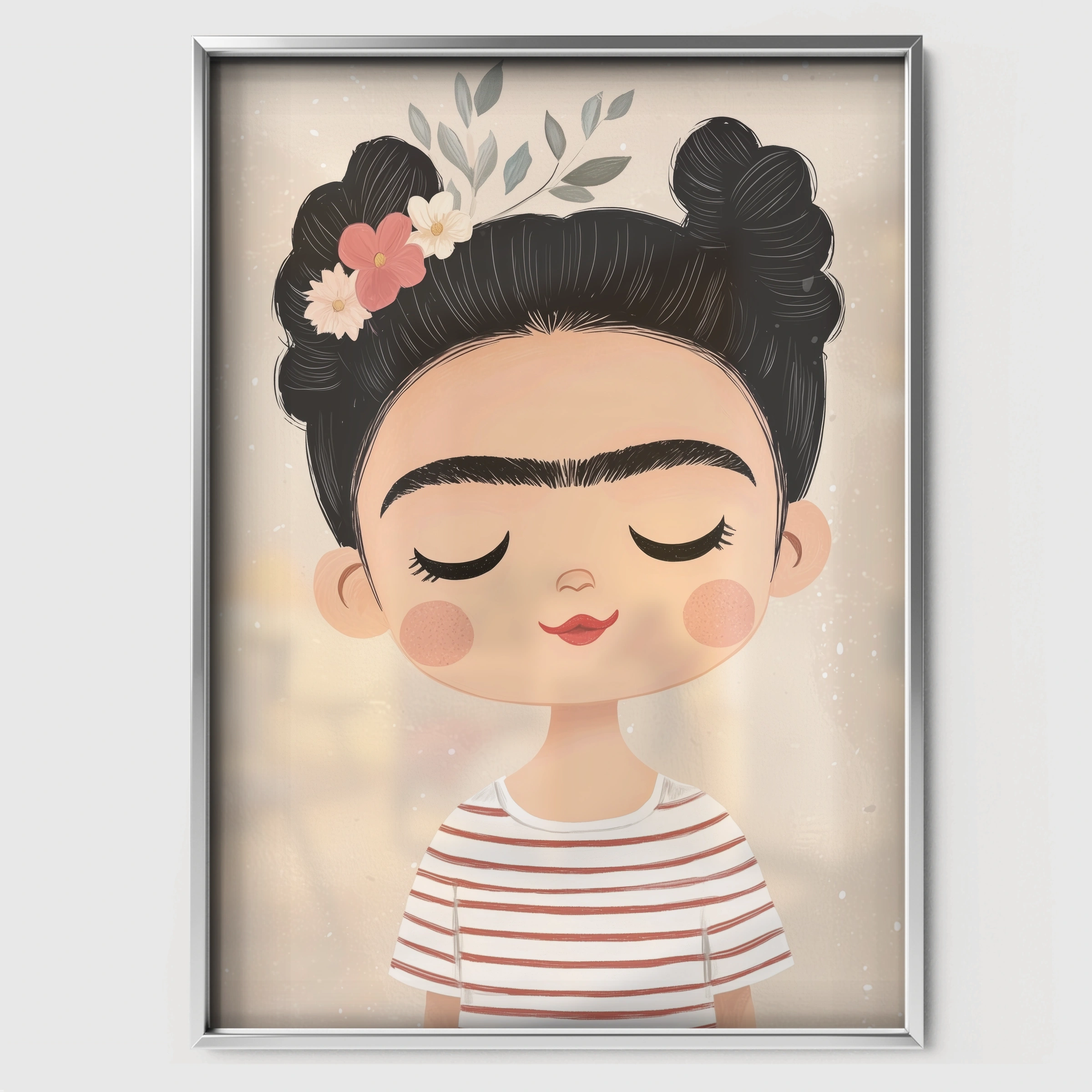 Girl with Flowers Nursery Print - white framed nursery wall art print