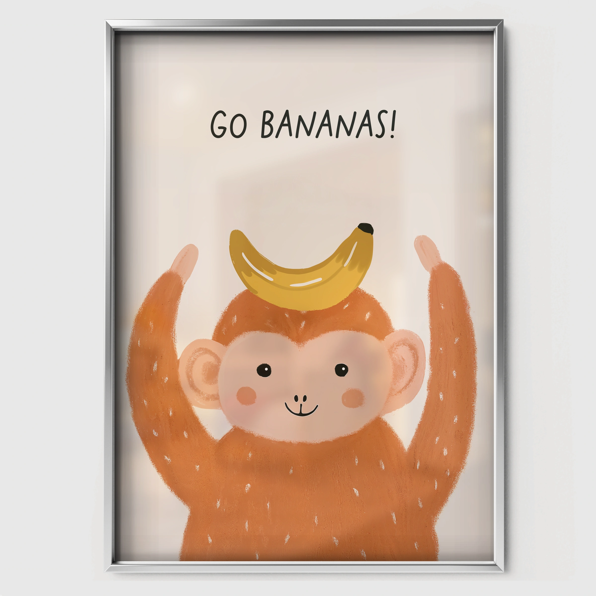 Go Bananas Monkey Nursery Print - white framed nursery wall art print