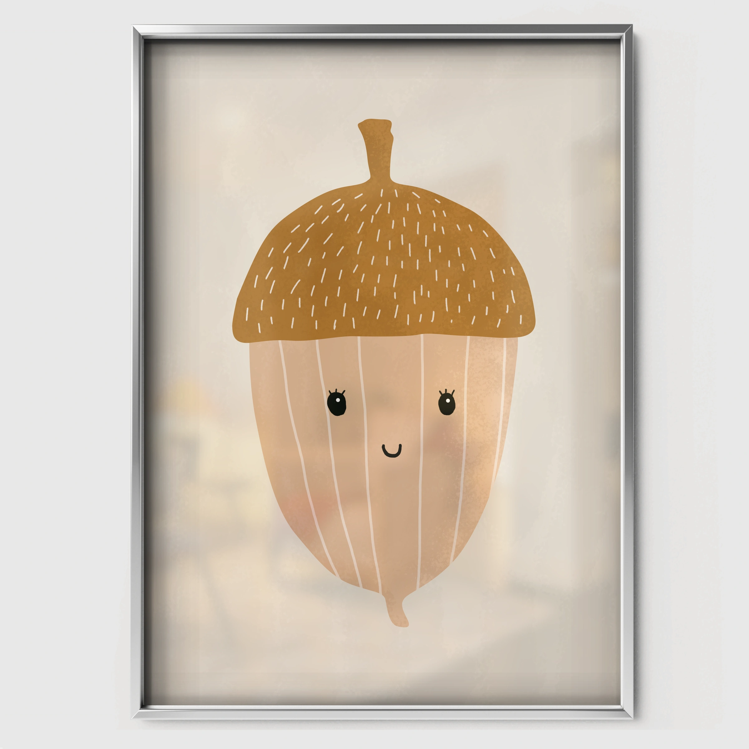 Golden Acorn Nursery Print - white framed nursery wall art print