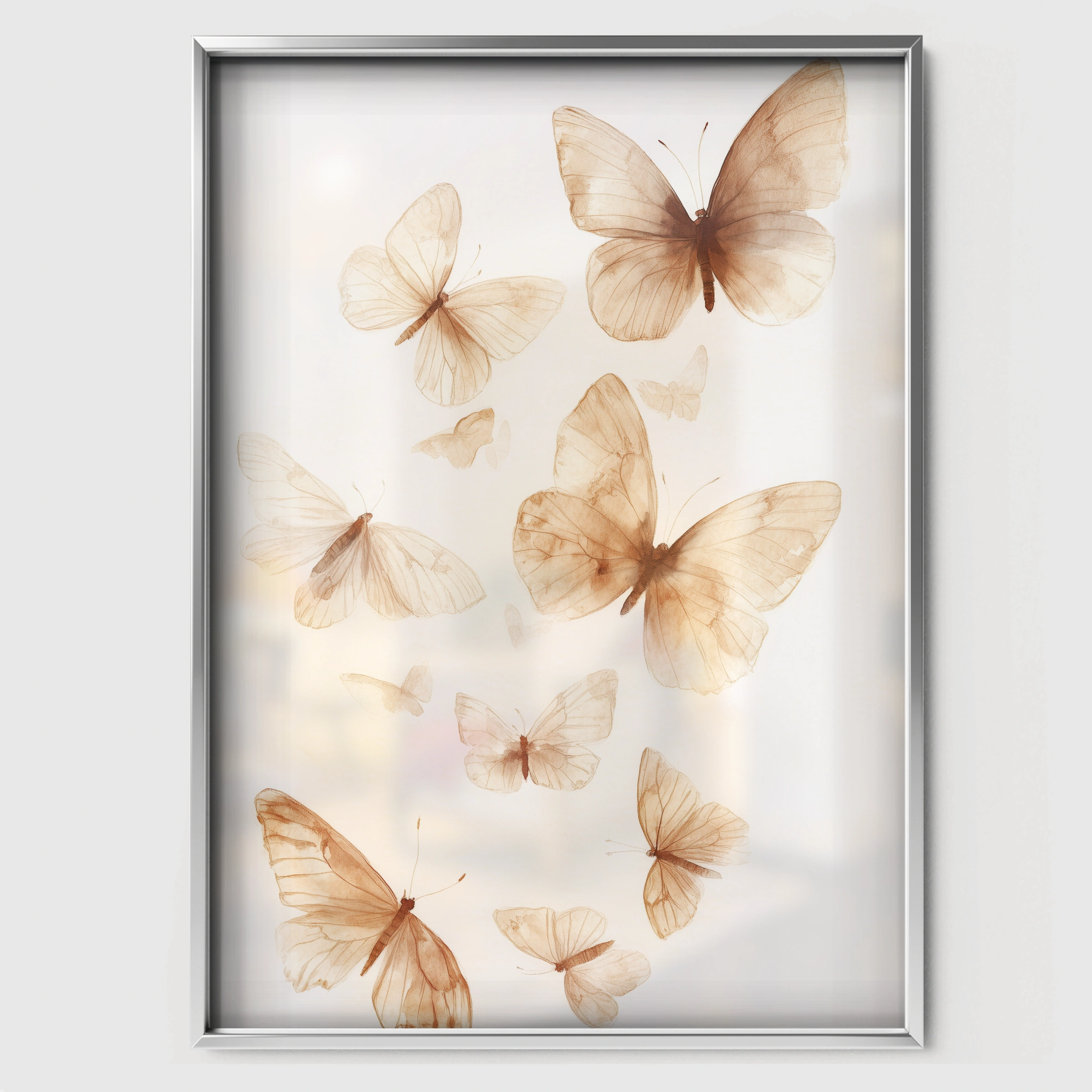 Golden Butterflies Nursery Print - white framed nursery wall art print