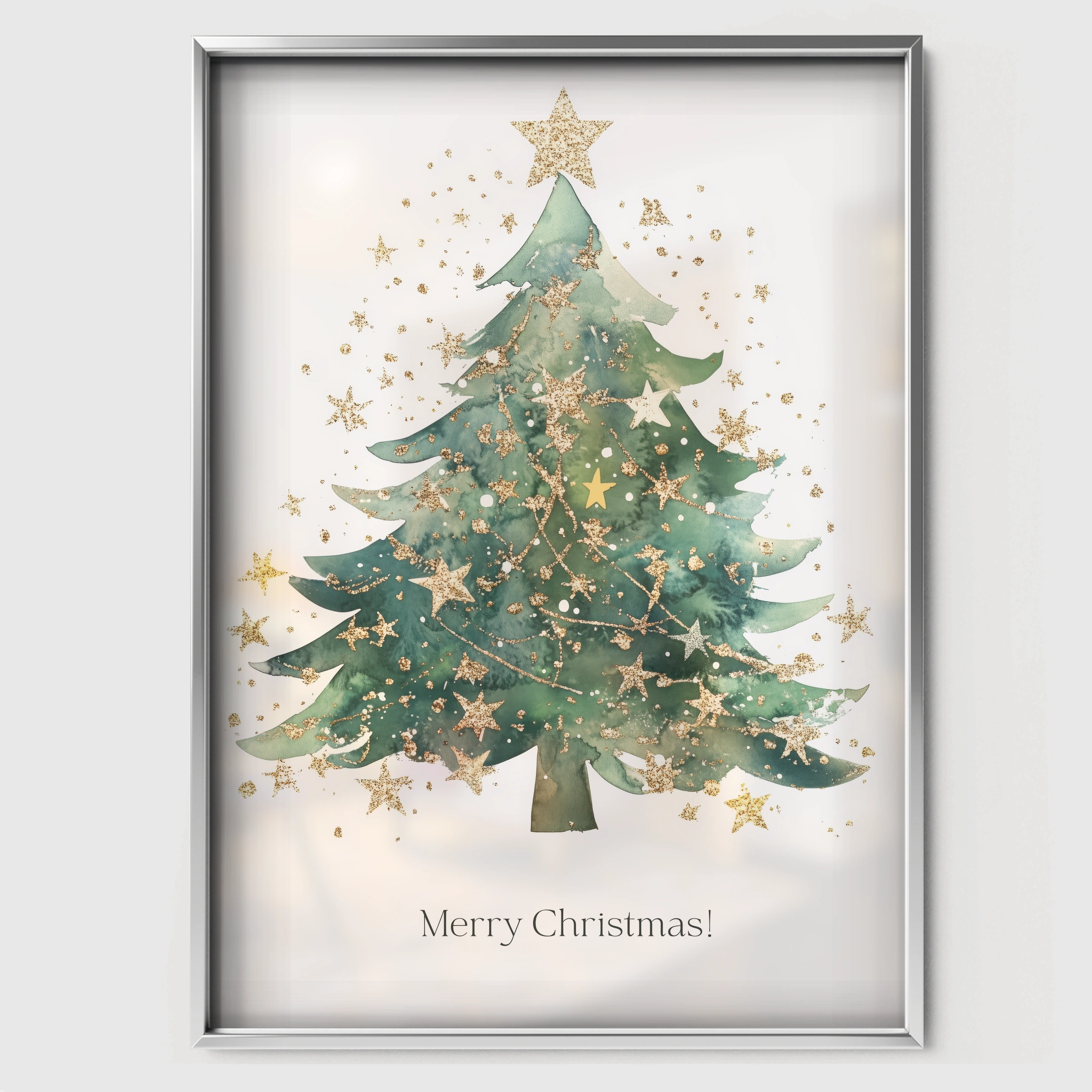 Golden Christmas Tree Print - white framed nursery wall art print