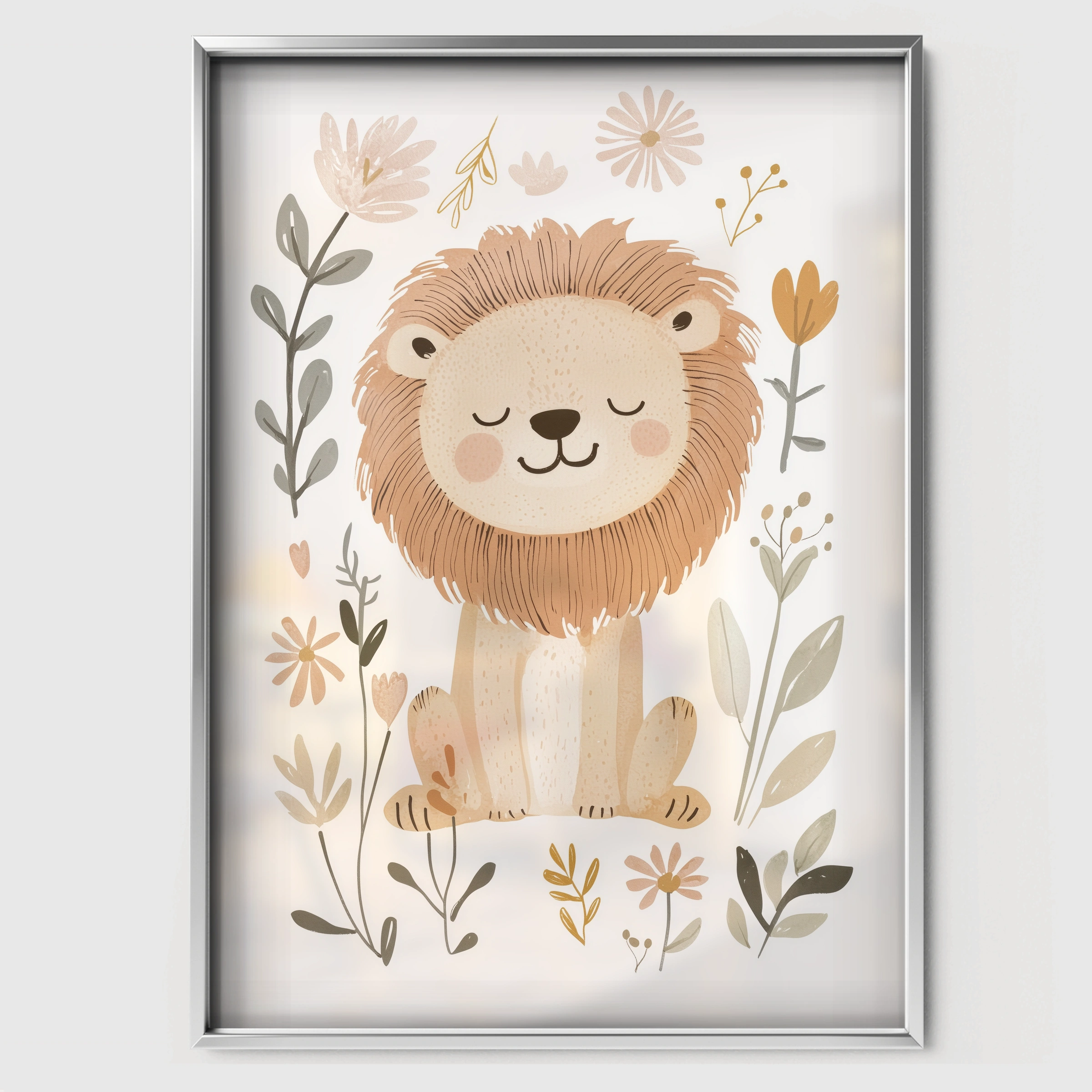 Golden Lion Cub Nursery Print - white framed nursery wall art print