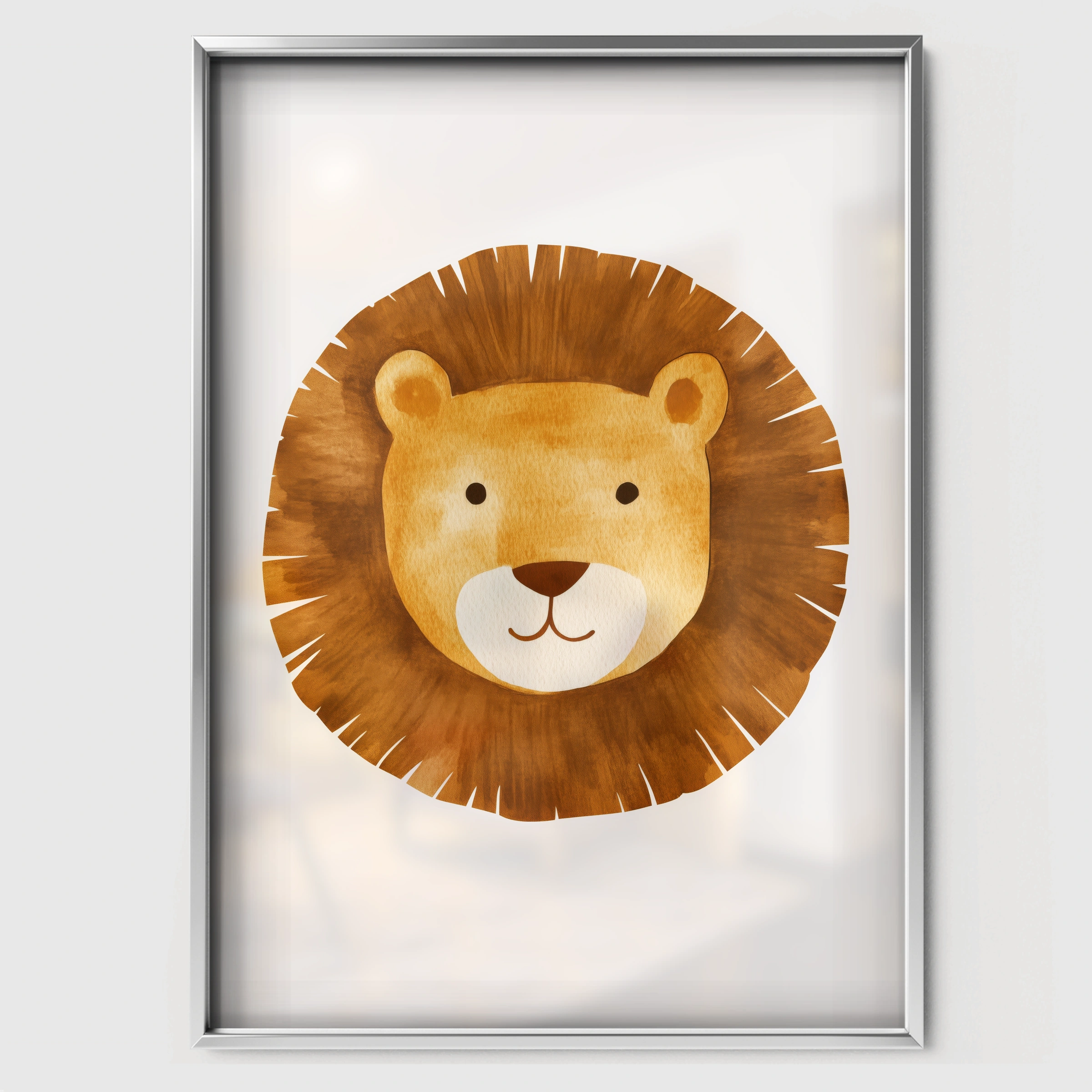 Golden Lion Face Nursery Print - white framed nursery wall art print