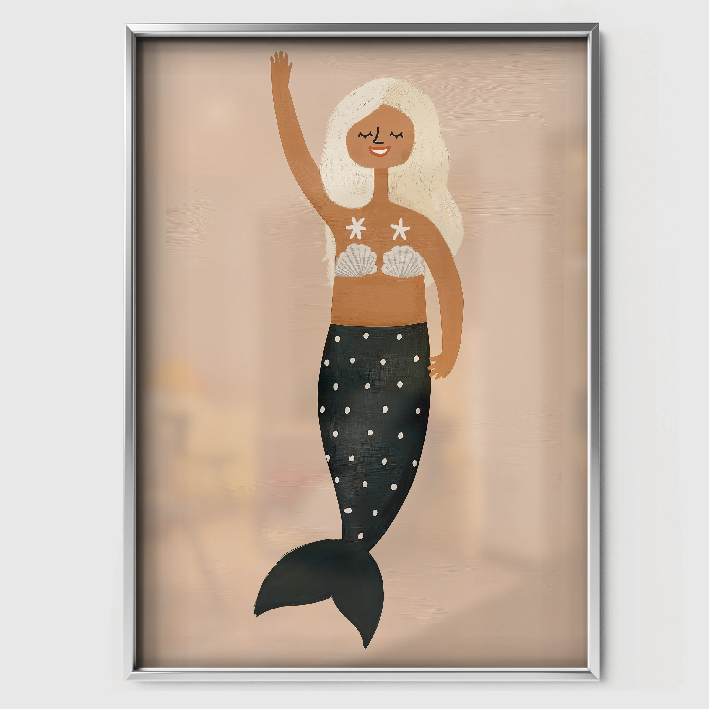 Golden Mermaid Nursery Print - white framed nursery wall art print