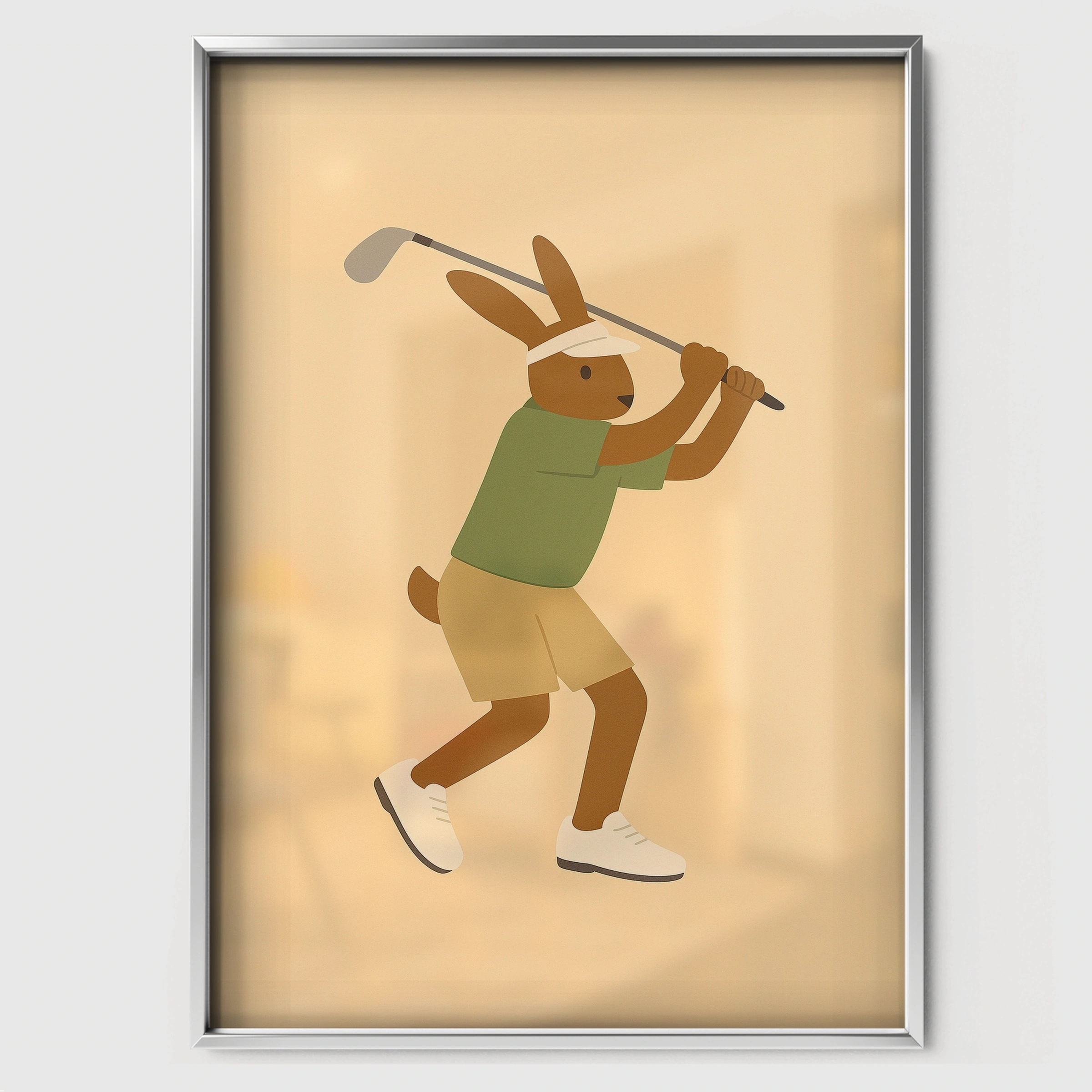 Golfer Rabbit Nursery Print - white framed nursery wall art print