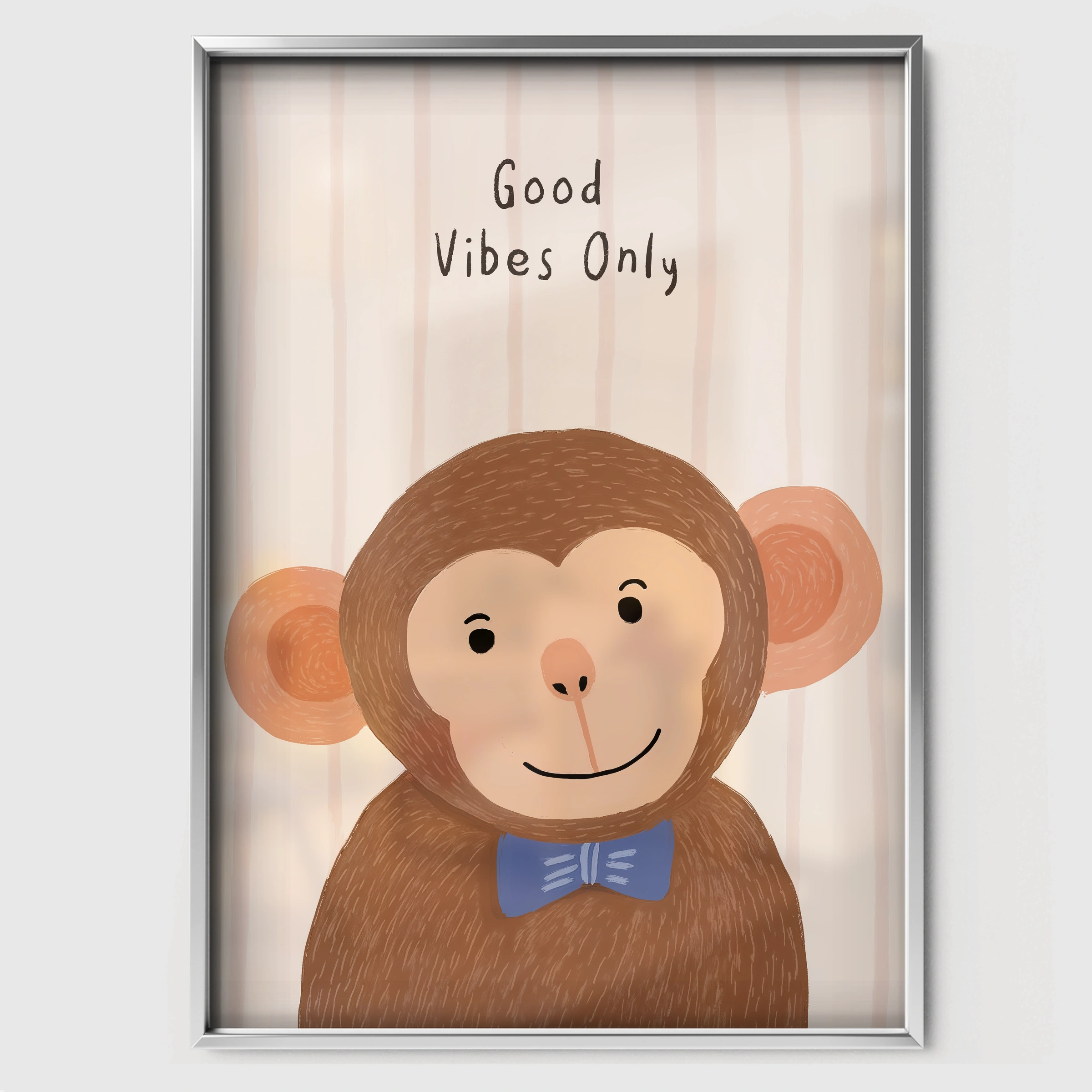 Good Vibes Only Monkey Nursery Print - white framed nursery wall art print