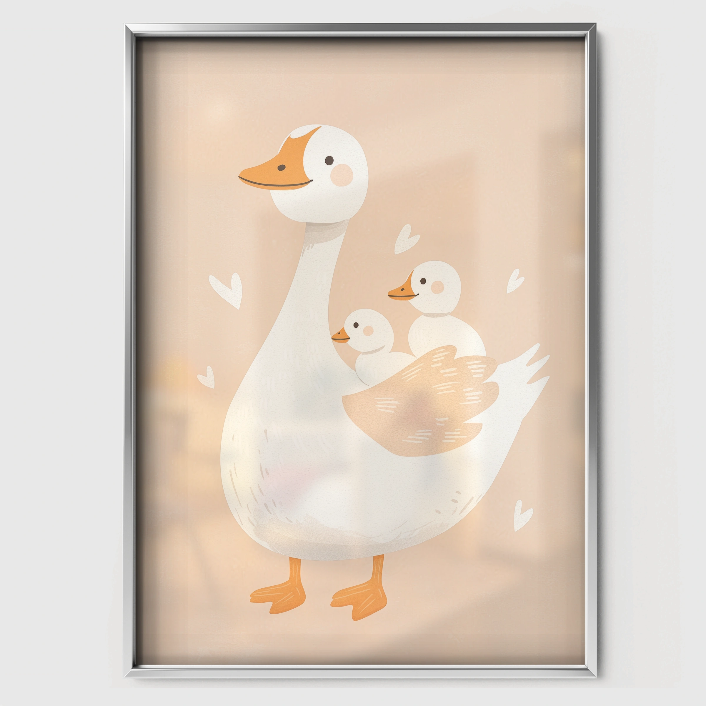 Goose and Goslings Nursery Print - white framed nursery wall art print