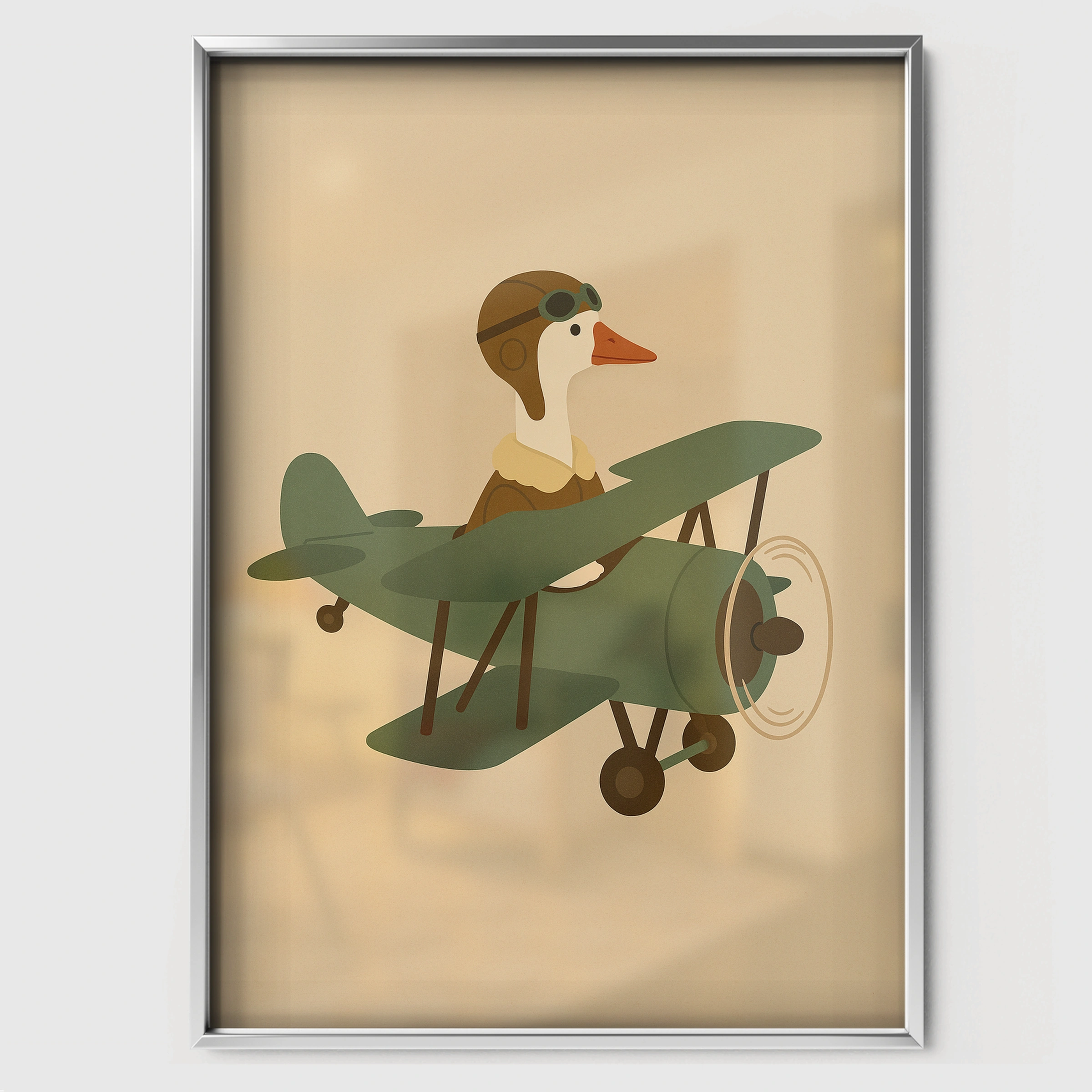 Goose Aviator in a Plane Nursery Print - white framed nursery wall art print