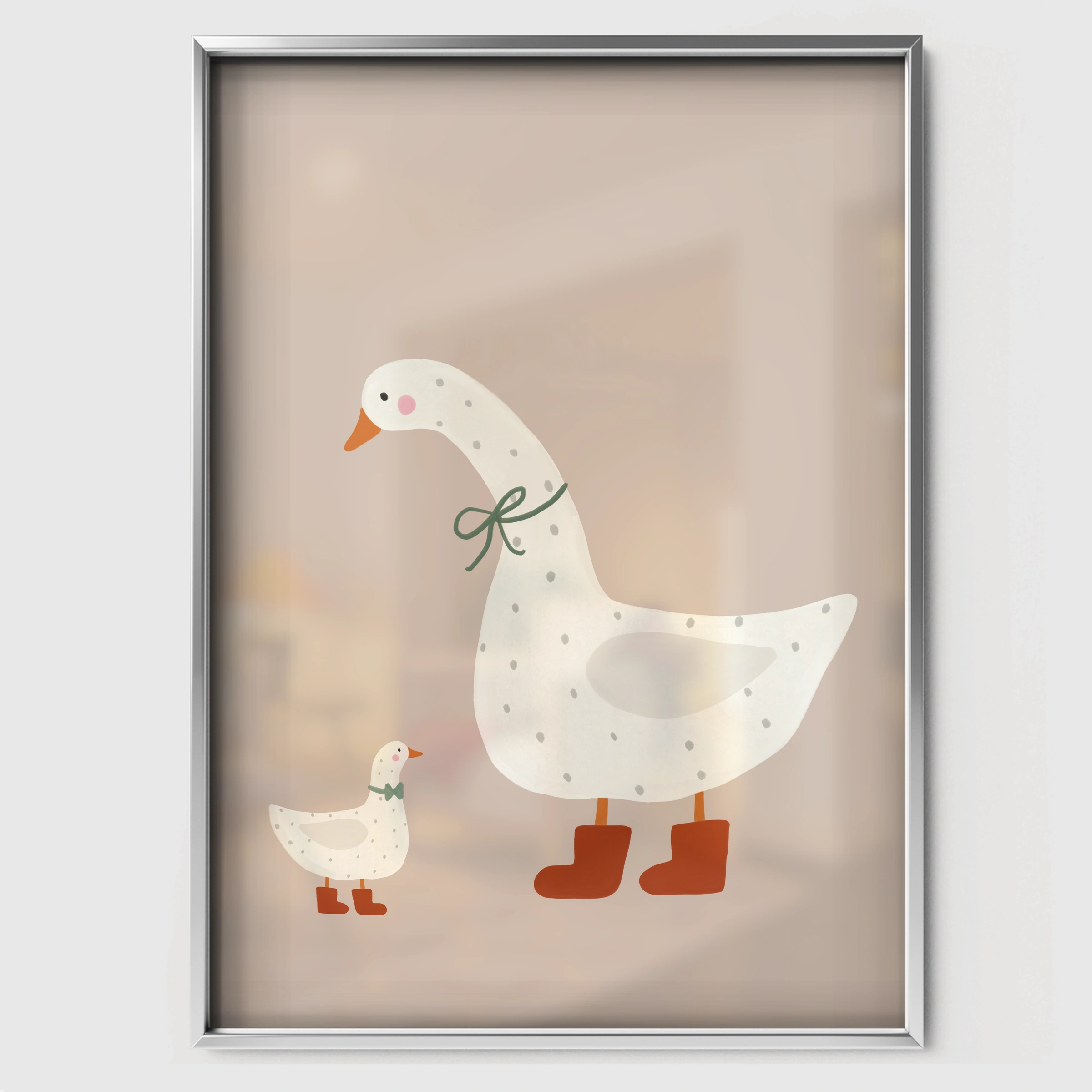 Goose Family Nursery Print - white framed nursery wall art print