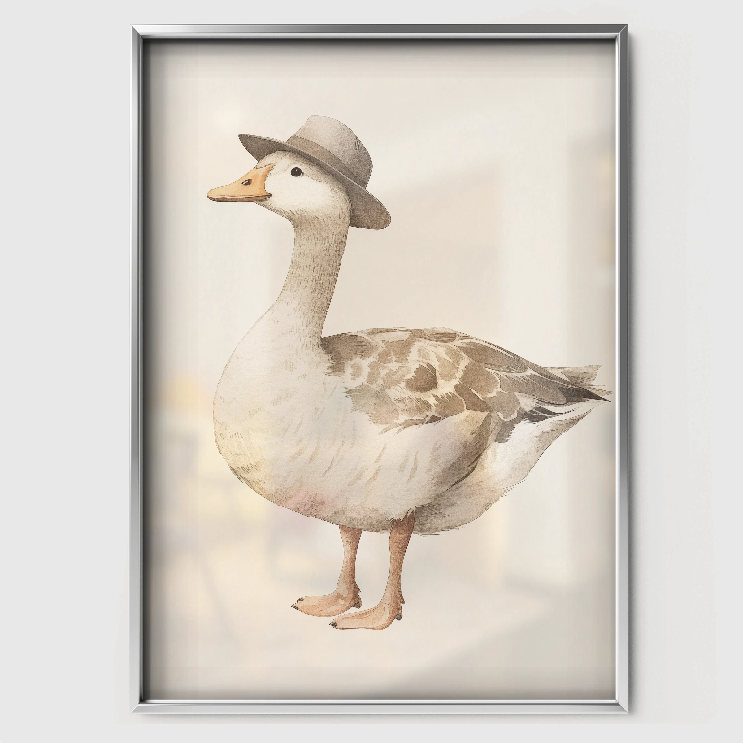 Goose in a Hat Nursery Print - white framed nursery wall art print