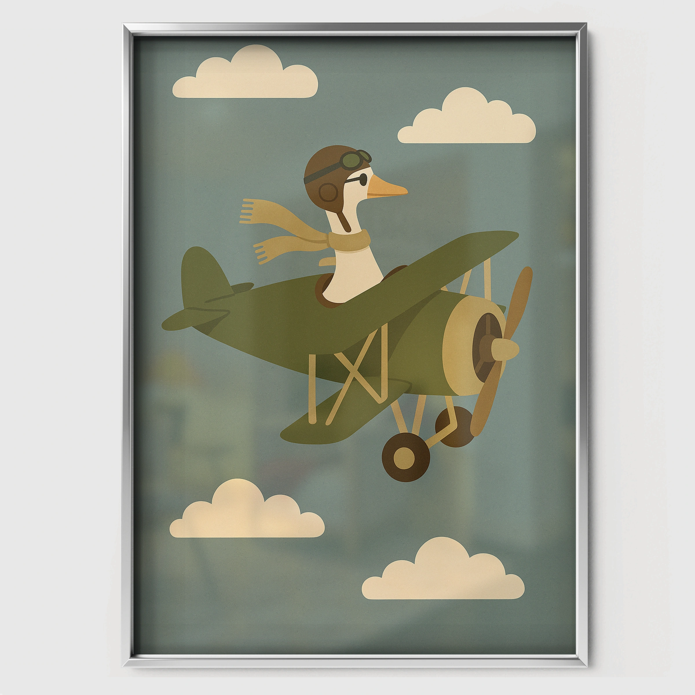 Goose in a Plane Nursery Print - white framed nursery wall art print