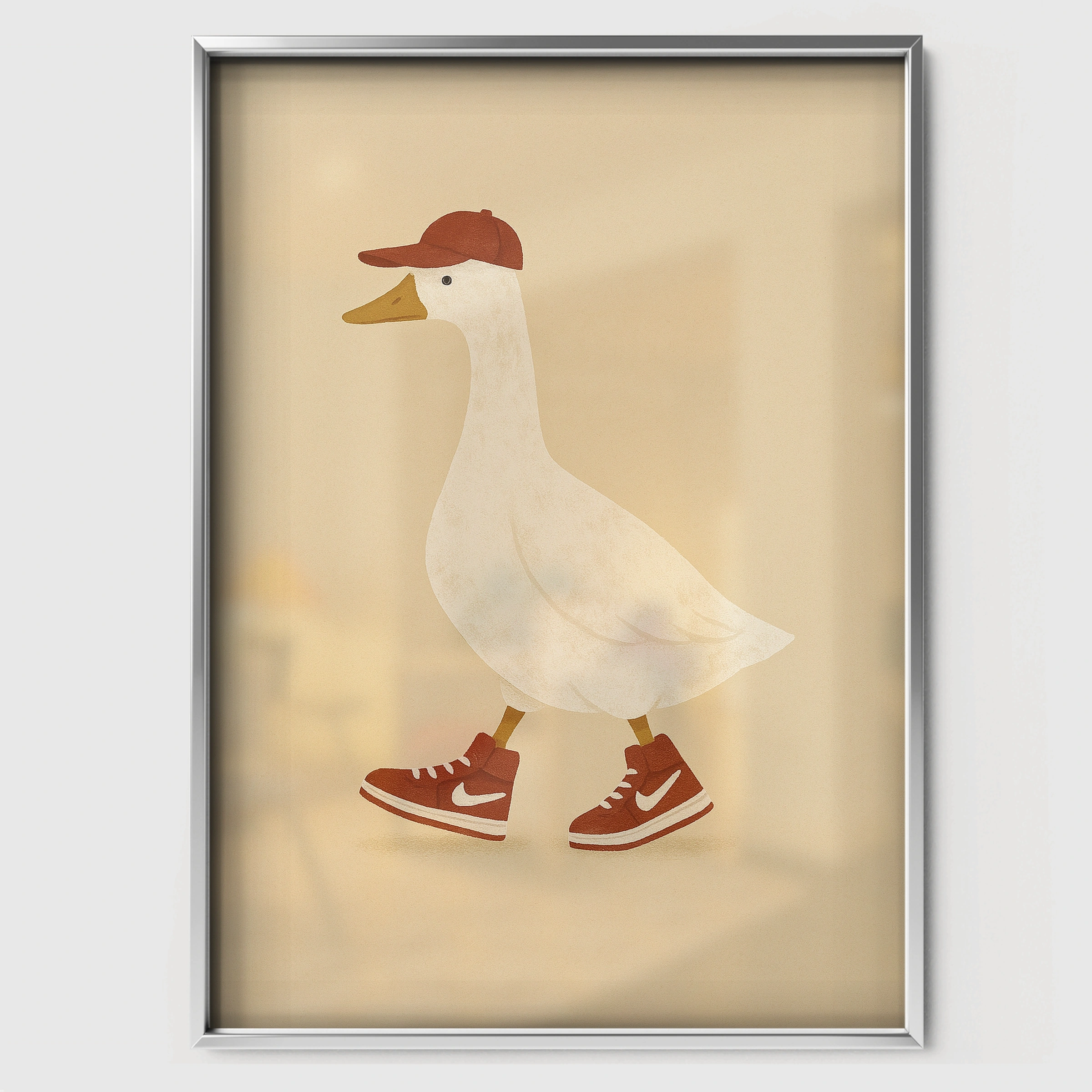 Goose in Sneakers Nursery Print - white framed nursery wall art print